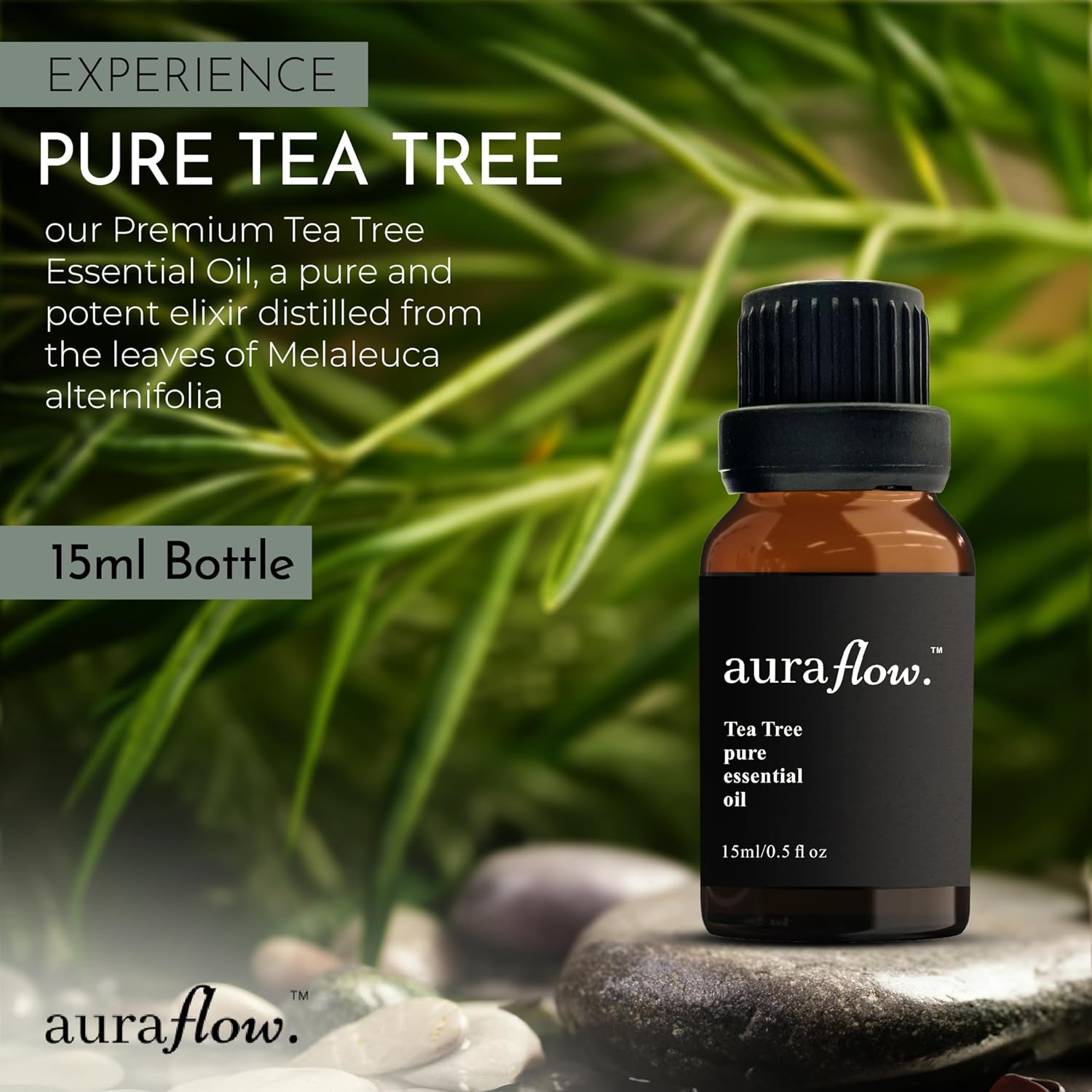 AURAFLOW 15Ml Premium Tea Tree 100% Pure Plant Based Essential Botanical Oil for Aromatherapy, Yoga, Zen, Sleep, Relax, No Stress, Essential Oil for Diffuser, Skin, Face, Hair & Perfume image number 5