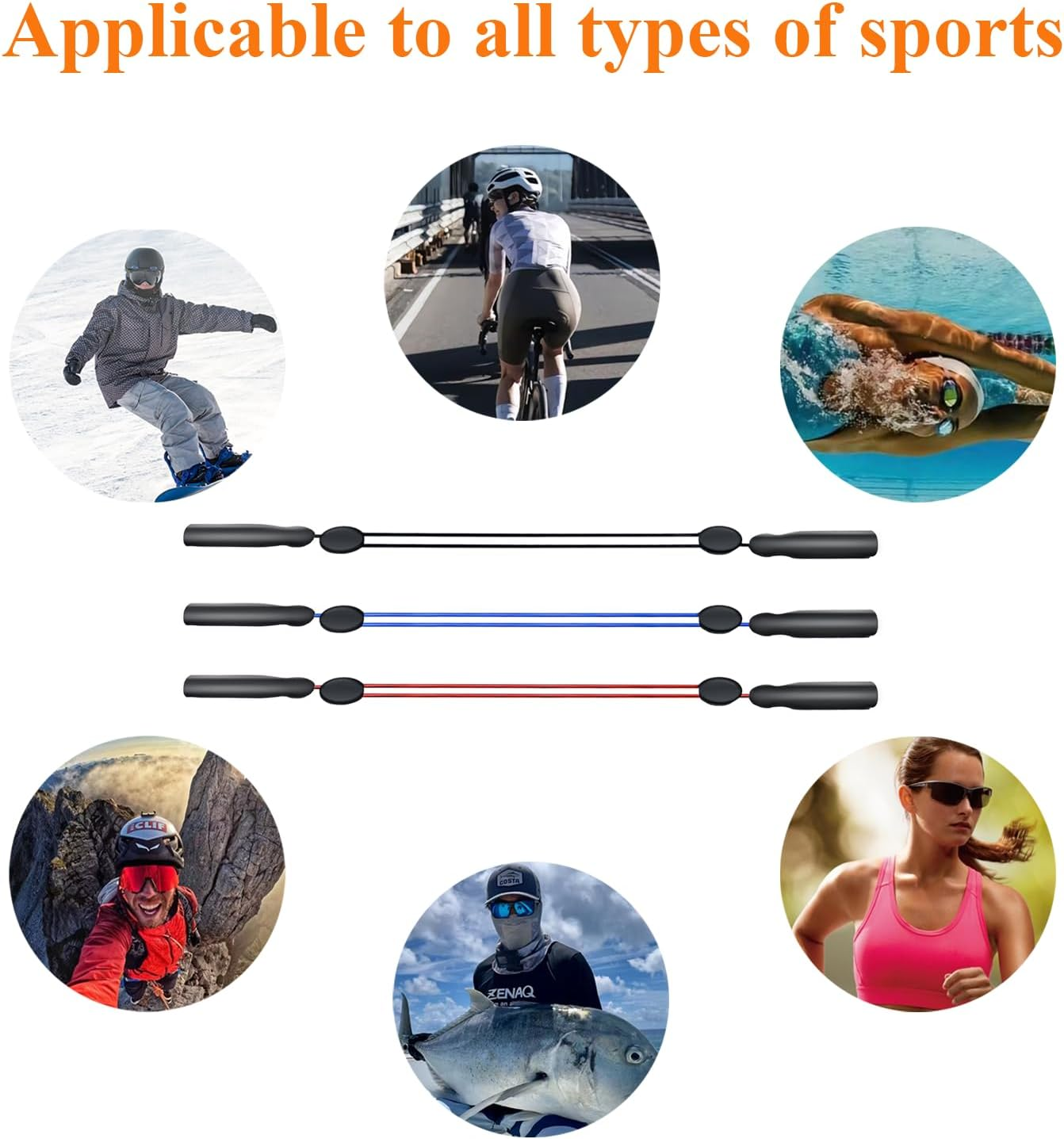 Favanty Adjustable Glasses Strap for Sport, Anti-Slip Sunglasses Strap for Men Wowen Kids - 3 Pcs Black+Blue+Red image number 2