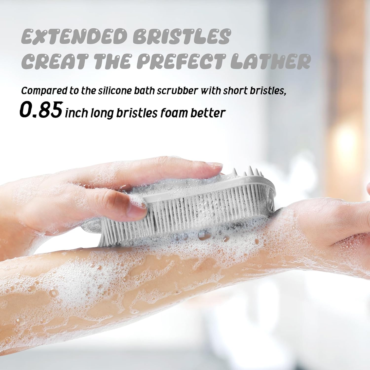 YEADMAL Dual-Use Silicone Body Scrubber with Scalp Massage Shampoo Brush Exfoliating Bath Body Brush Gentle Silicone Shower Scrubber, Lather Well for Shower Gel/Soap/Body Wash (Gray) - Gray image number 3