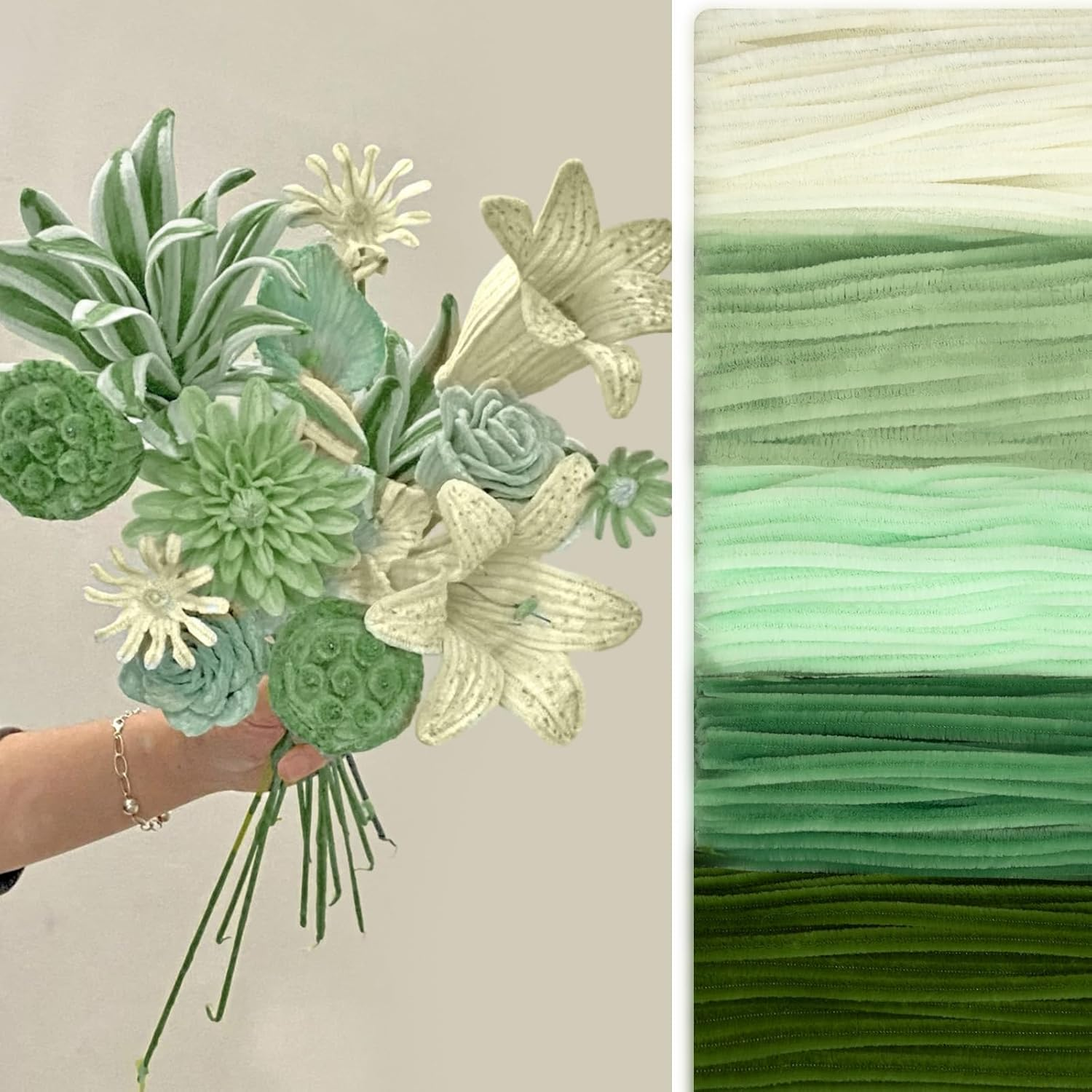 500 Pieces Pipe Cleaners Chenille Stems for Flowers Craft Supplies Bulk Fluffy Fuzzy Sticks for DIY Art Projects Creative Gift Wrapping Party Decorations(Boho Green,12 Inch)