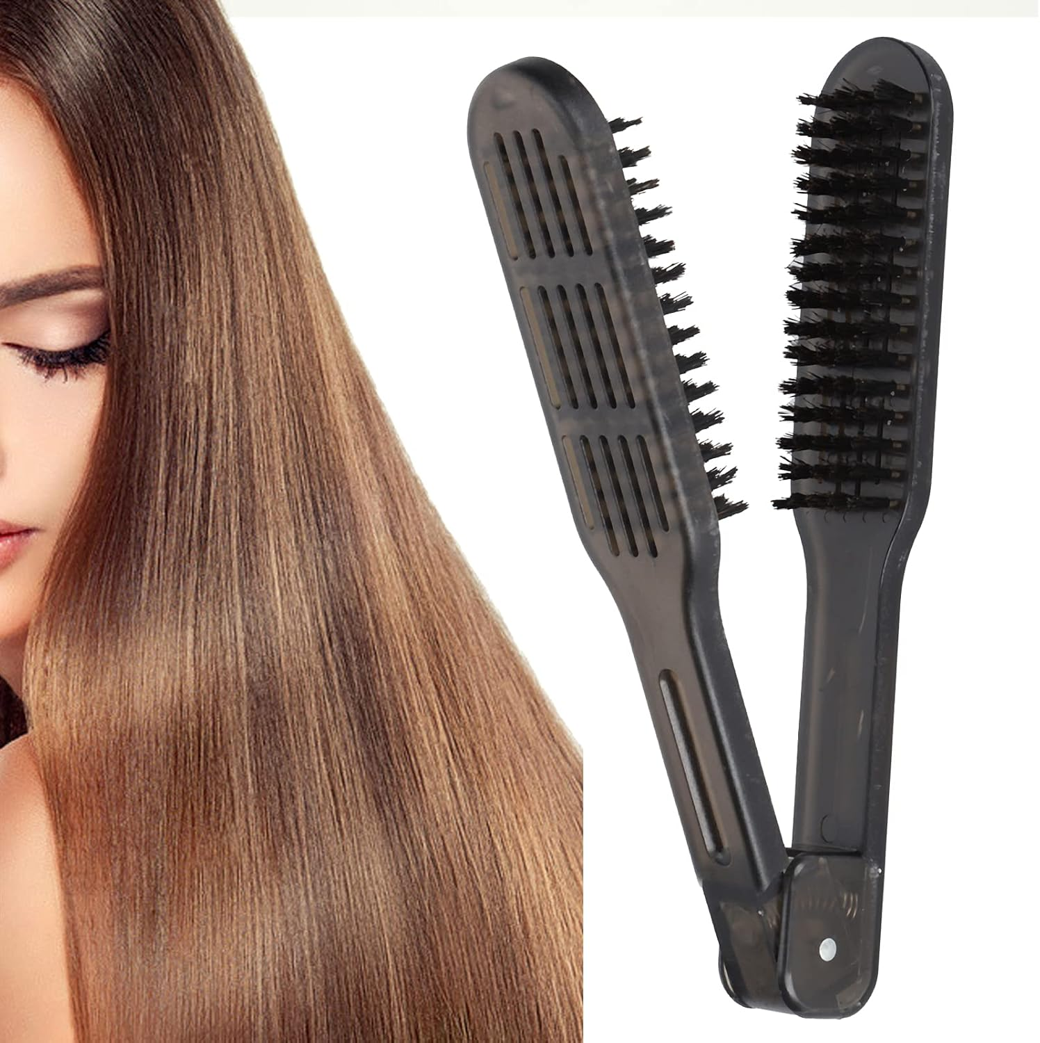 Chazcool Double Brush for Hair Straightening, Clamp Brush for Straightening Hair, Hair Styling Clips for Smoothing and Straight Hair Styles image number 1