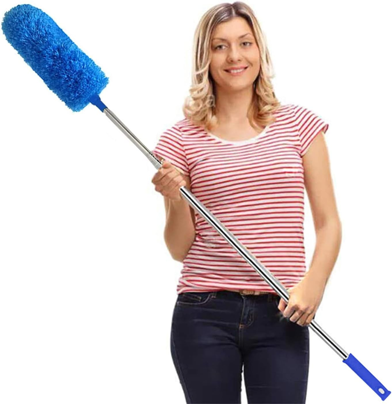DELUX Microfiber Feather Duster Extendable Cobweb Duster with 100 Inches Extra Long Pole, Bendable Head & Scratch-Resistant Hat for Cleaning Ceiling Fan, High Ceiling, Blinds, Furniture & Cars