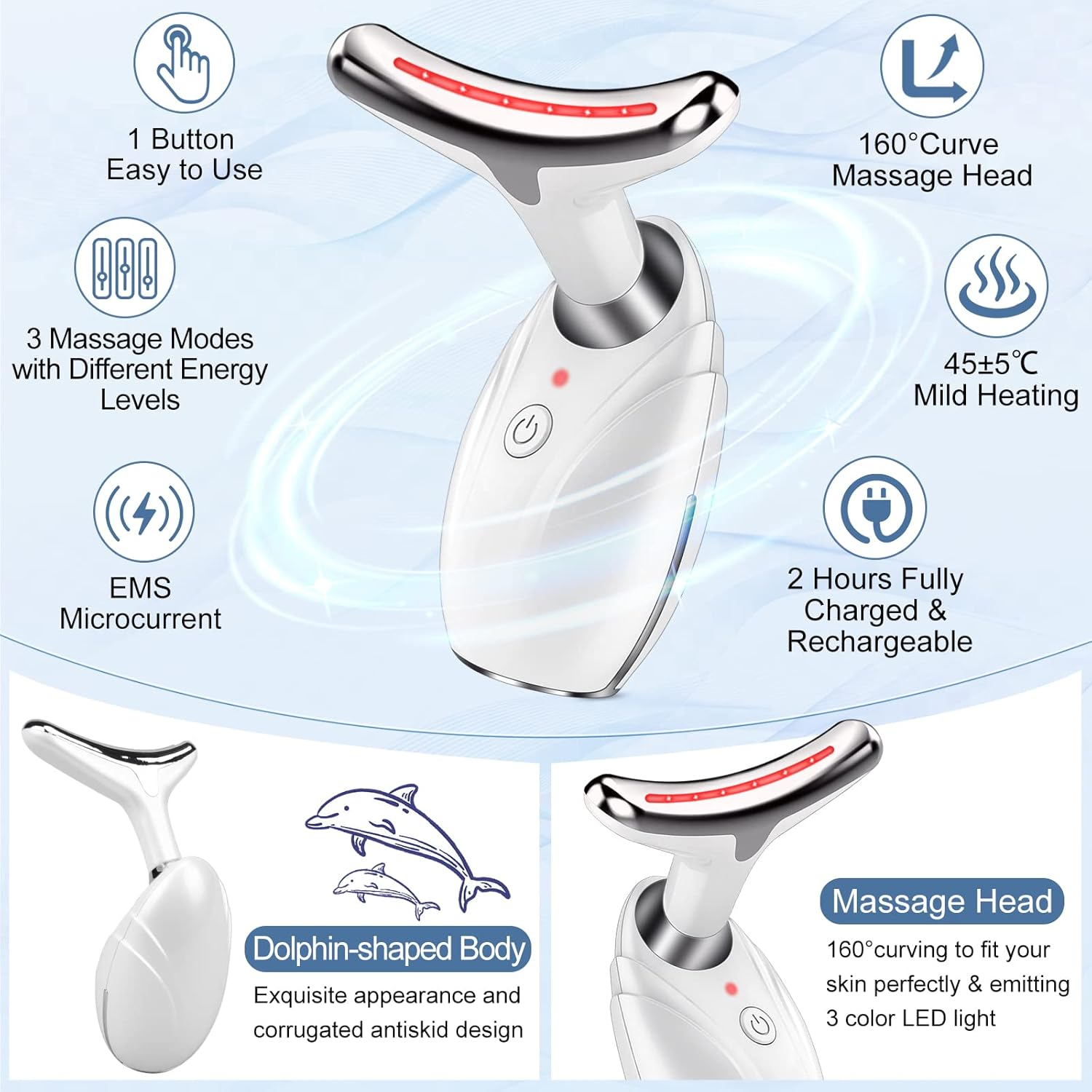 Face Massager, 3-In-1 anti Wrinkles Facial and Neck Massager, Face Sculpting Tool, Electric Face Neck Lifting Massager with 45 &plusmn;5℃ Heat & 3 Massage Modes Skin Care, Improve,Tightening and Smooth image number 2