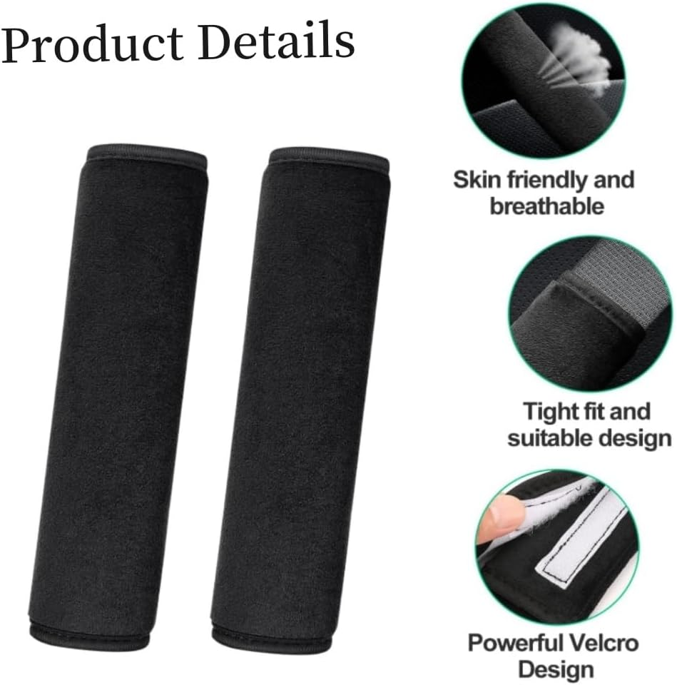 2-Pack Car Seat Belt Pad Cover, Soft Car Safety Seat Belt Strap Shoulder Pad Suitable for Car Seat Belt (Black) image number 3