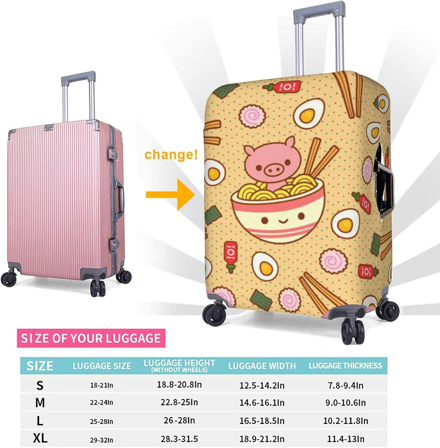 Delicious Sweet Ramen Luggage Cover Anti-Scratch Suitcase Protector Fits 18-32 Inch Luggage image number 1
