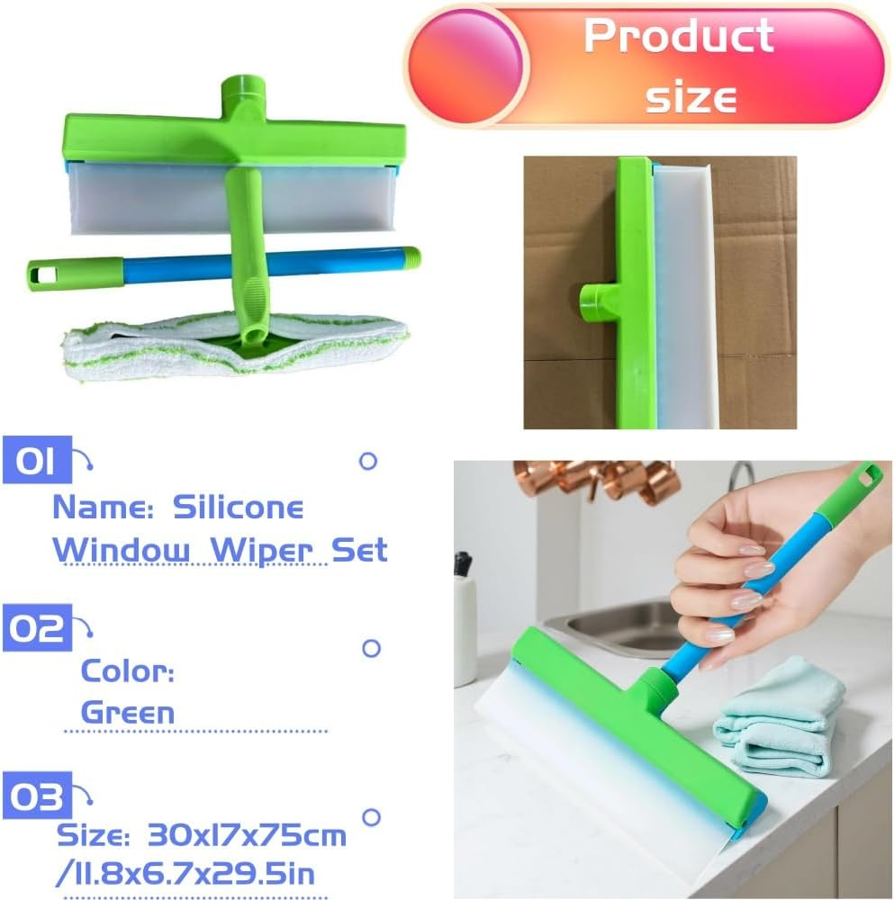 Blade Window Cleaning Kit, Aqua Blade Squeegee, Silicone Window Squeegee Kit, 3 in 1 Window Cleaning Scraper for Shower Glass Mirror Door Car image number 3
