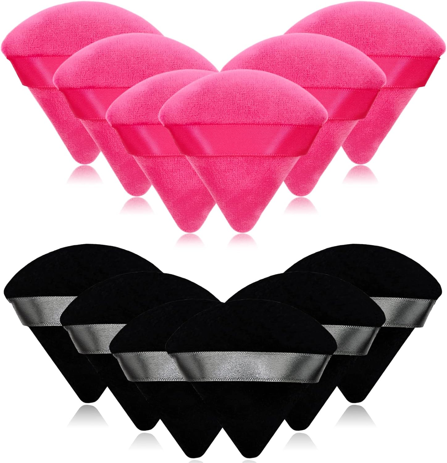 12 Pieces Cosmetic Powder Puff,2.76 Inch Portable Soft Sponge Setting Face Puffs,Triangle Velvet Powder Puff with Ribbon Band Handle for Loose Powder Body Powder Makeup Tool(Black,Nude)