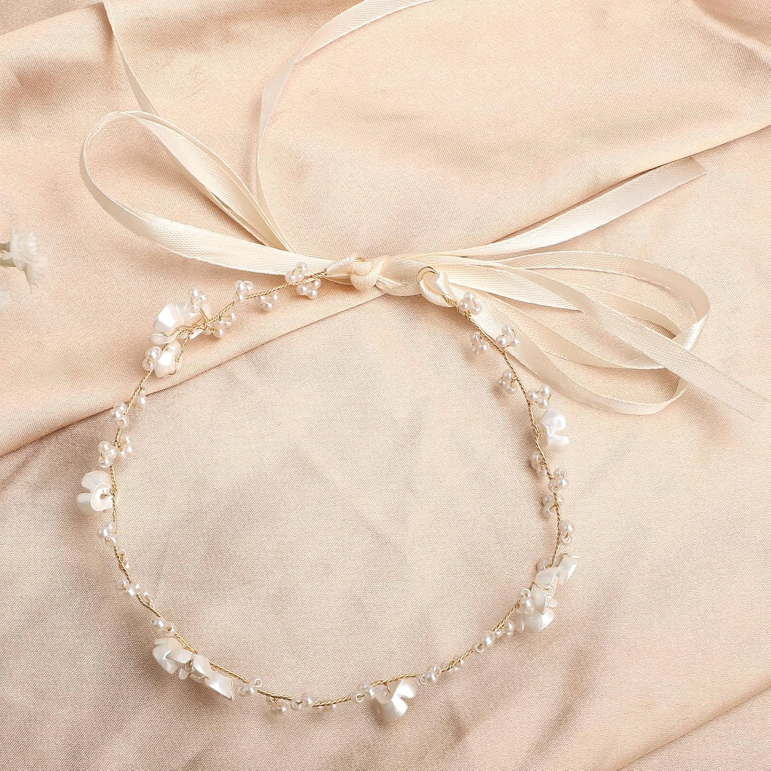 XIHIRCD First Communion Headpiece for Girls, White Princess Headband Flower Girl Headpiece Flower Girl Hair Accessory Pearl Girl Crown Wedding Party Hair Accessories for Women image number 5