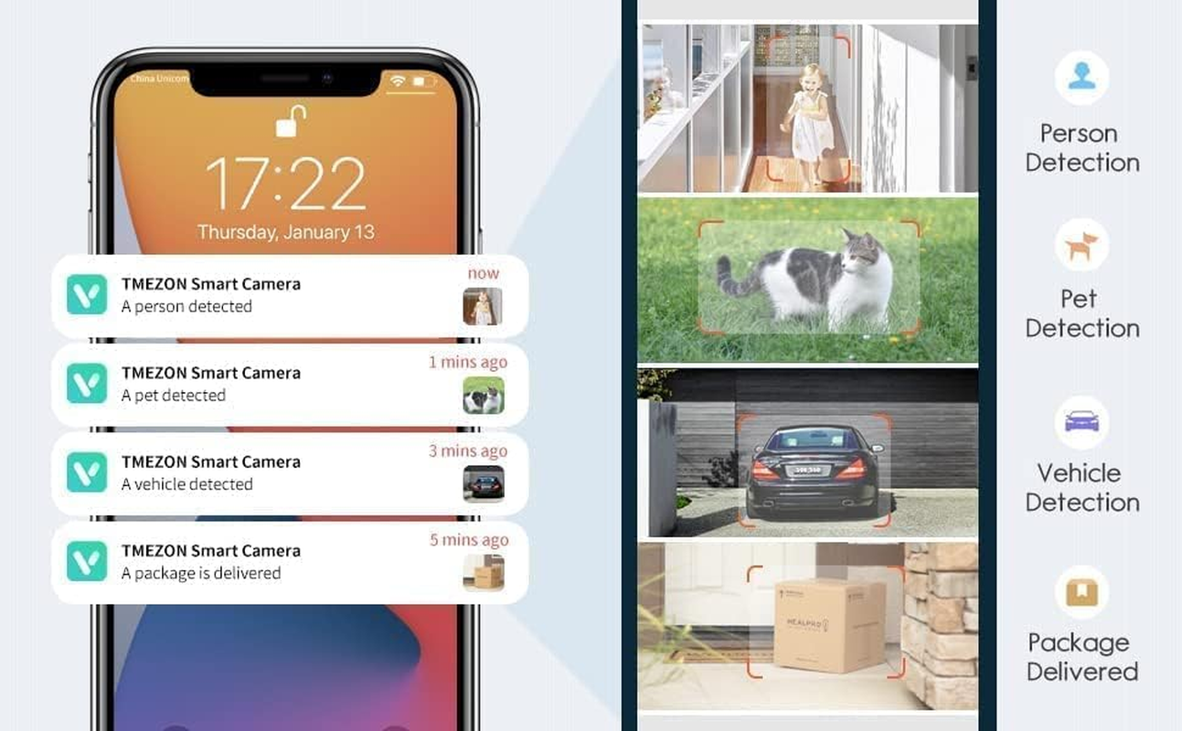 TMEZON 1080P Indoor/Outdoor Security Wireless Camera,Rechargeable Battery/Solar Powered for Home Surveillance, PIR Motion Detection, Stunning Night Vision, Smart Home Supported,Without Solar Panel image number 2