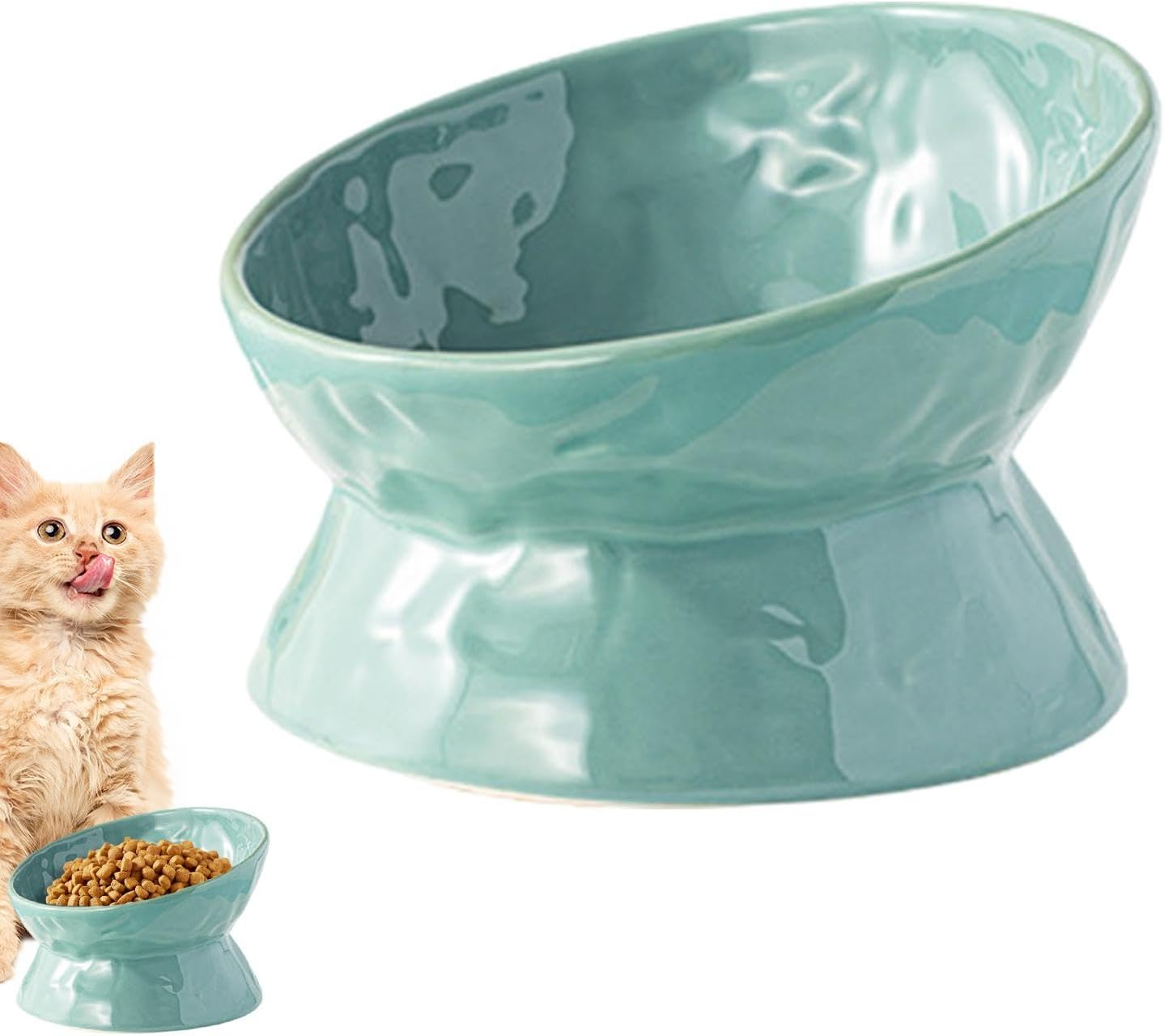 Shurzzesj Elevated Cat Water Bowl, Ceramic Cat Food and Water Bowls, Anti-Tip Pet Food Dish, Wide Cat Food Bowl for Cats Dogs Pets - Creamy Yellow Flat Mouth image number 3