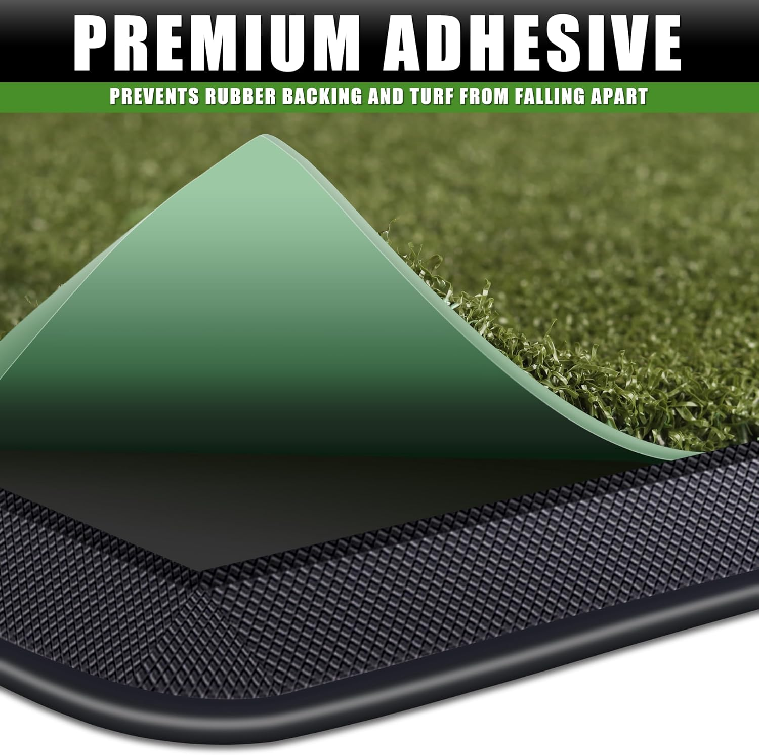 CHAMPKEY Dual-Turf Golf Hitting Mat | 9 Golf Tees & 1 Rubber Tee | Heavy Duty Rubber Backing Golf Practice Mat | Green Nylon Foldable Mat with 9 Holes image number 6