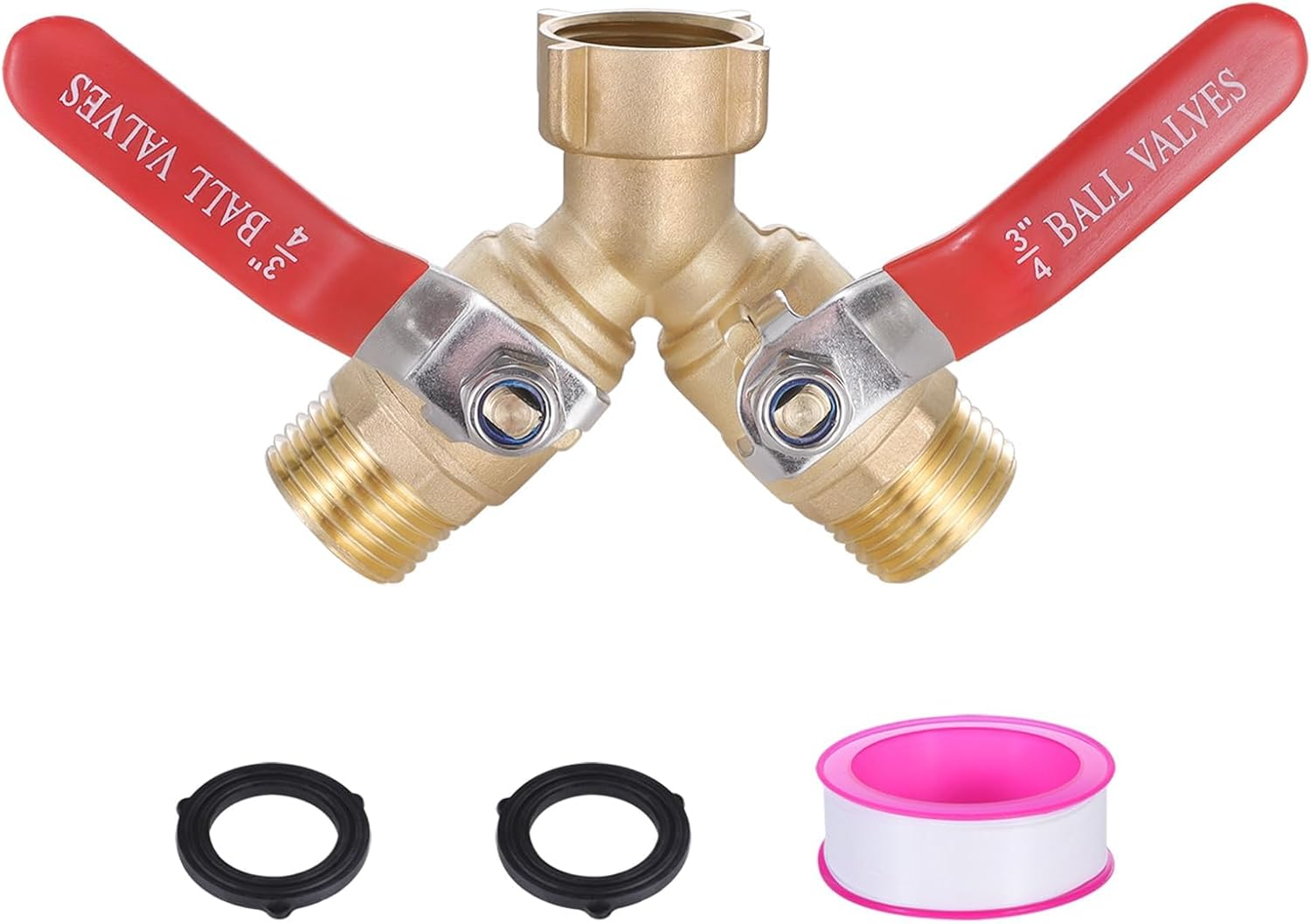 Solid Brass 2 Way Garden Hose Splitter, Full Flow Design with Dual Shut off Valves, Heavy Duty Faucet Connector 3/4" GHT Threads​ image number 4