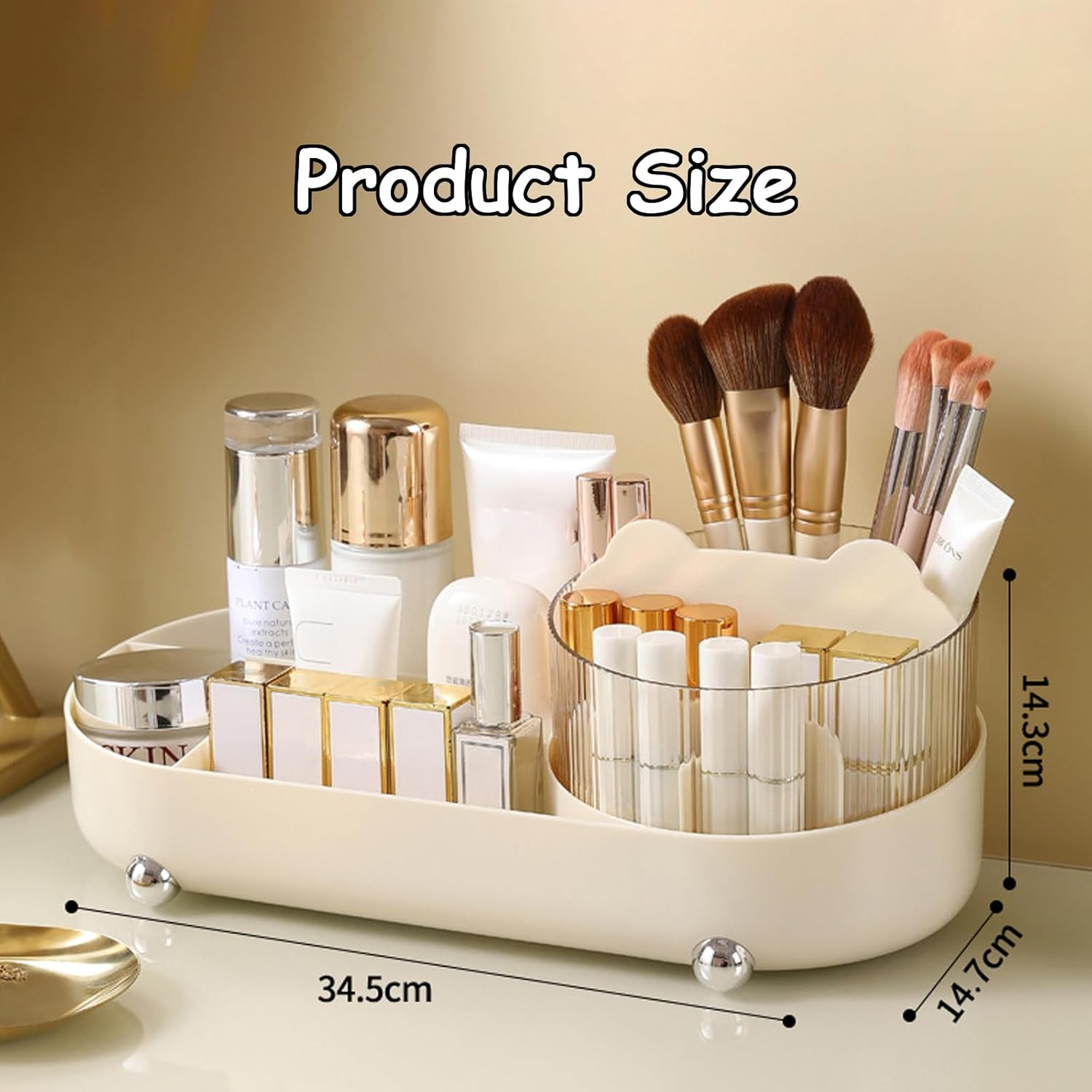 Taoluwin Makeup Organizer, 360&deg; Rotating Cosmetics Organizer, Makeup Storage Drawer Case, Desktop Brush Holder for Lipstick, Brushes, Skincare, 34.5X14.7X14.3 Cm image number 1