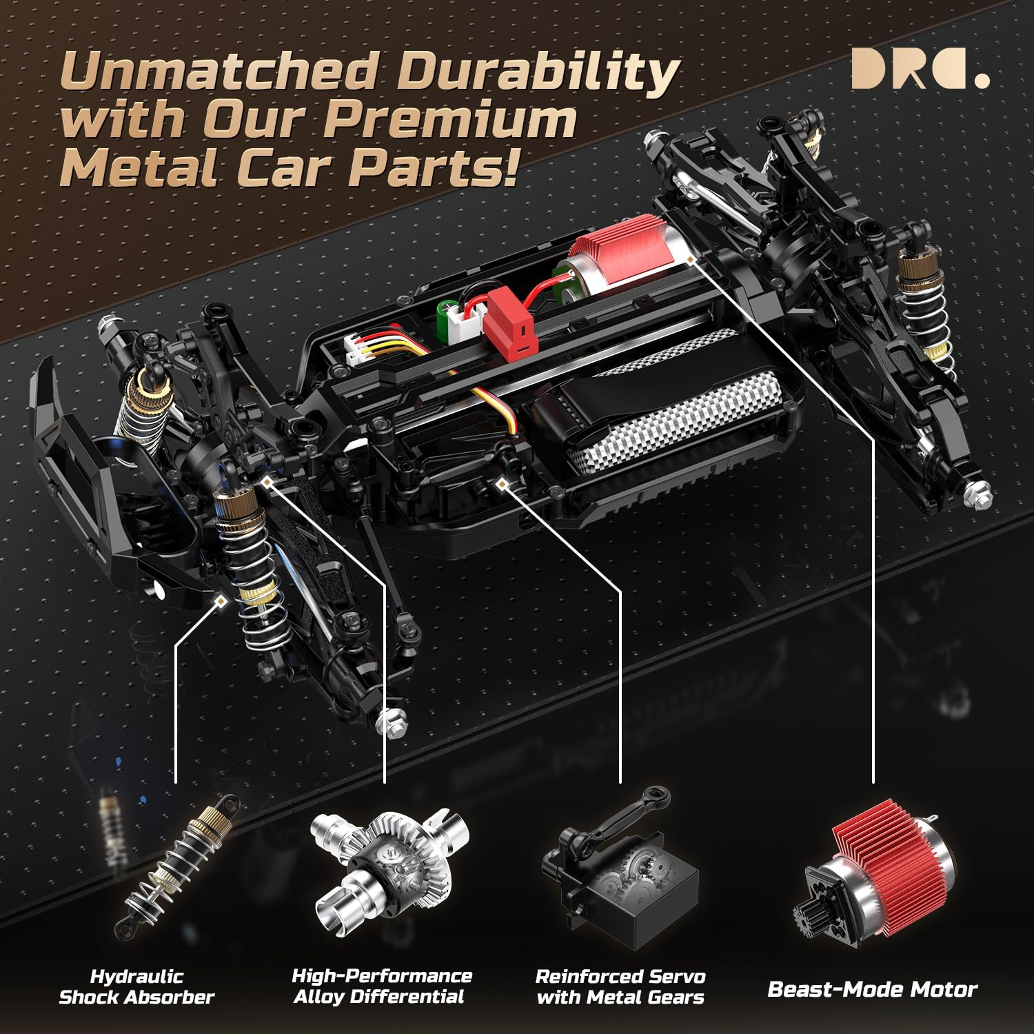 DEERC 1:14 All Terrain Fast RC Car, 40KPH High Speed RC Truck with LED Headlight for Boys, Offroad 2.4Ghz 4X4 Remote Control Car, Monster Truck Toy, 2 Batteries image number 5