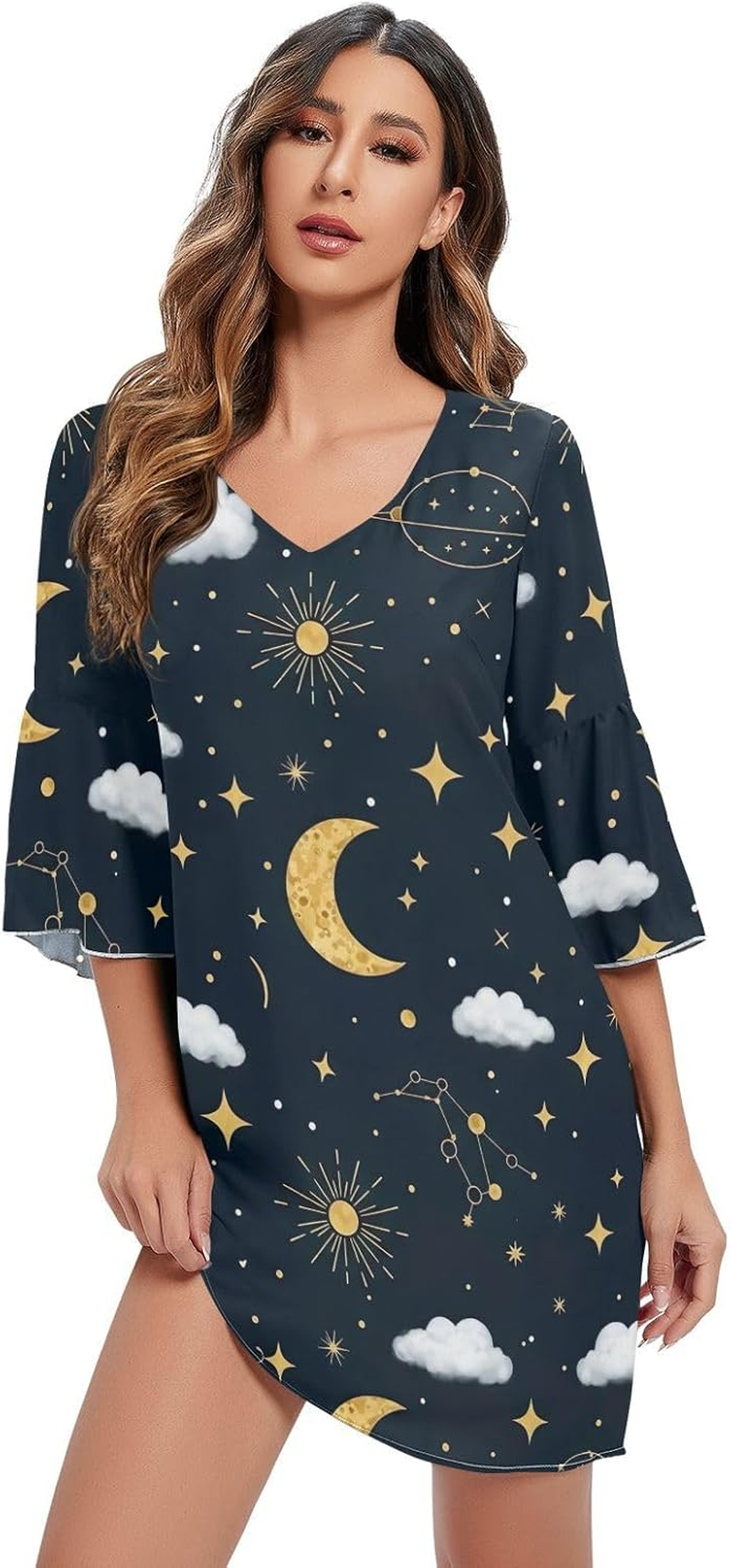 Gold Moons Stars Black Western a Line Dress Printed Maternity Dress Party