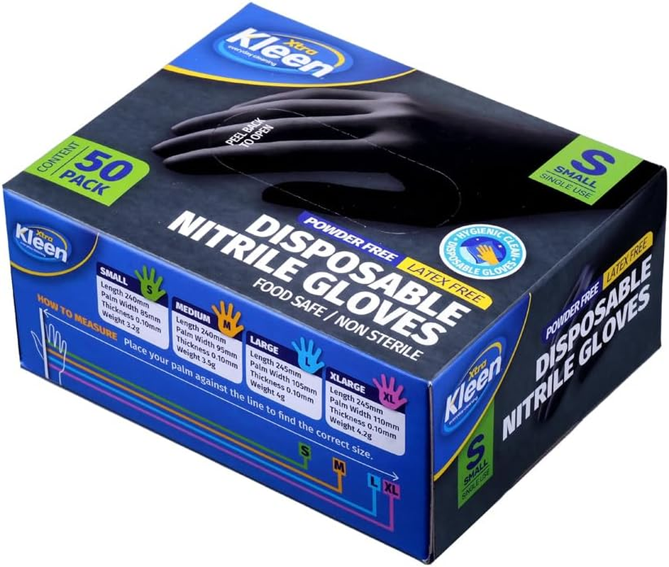 Xtra Kleen Nitrile Powder Free Disposable Gloves, Black, Small (Pack of 50) image number 3