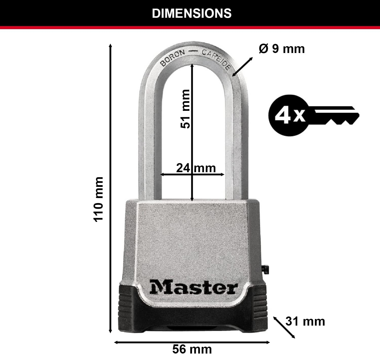 MASTER LOCK Heavy Duty Padlock [Key or Combination] [Zinc] [Xlong Shackle] [Outdoor] M176EURDLH - Best Used for Storage Units, Sheds, Garages, Trailers and More image number 3