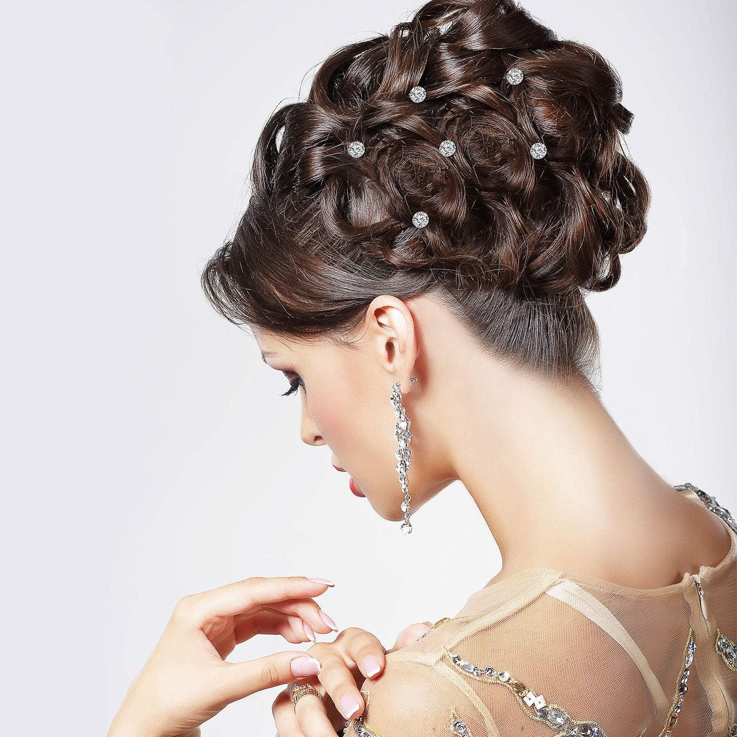 60 Pieces Rhinestone Crystal Twisters Set Spiral Hair Pin Silver Coil for Wedding, Bridal, Prom, Party and Special Occasion with Clear Container - Champagne image number 6