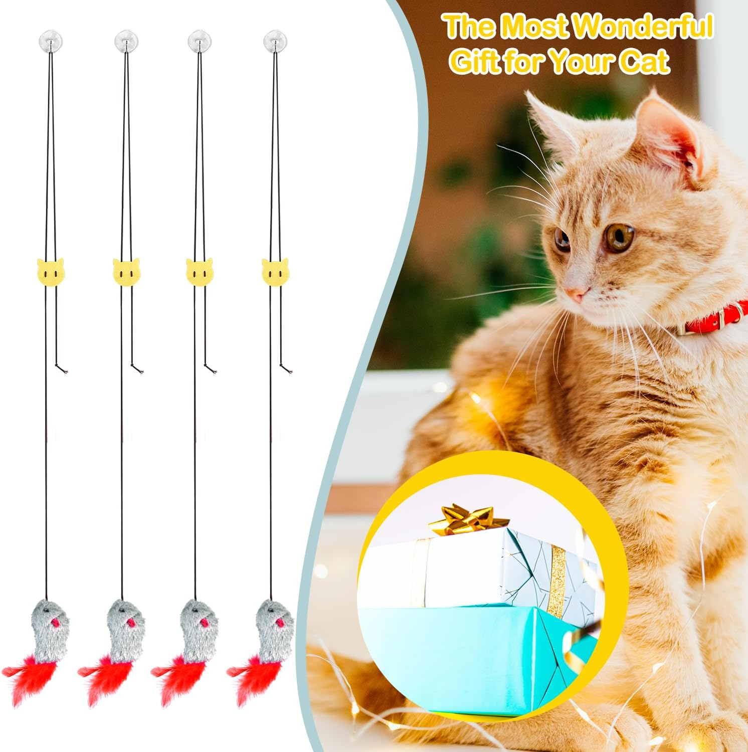 QINLECTRI Pack of 4 Cat Toys Self-Employment Hanging Door Frame Elastic Mouse Interactive Cat Toy Mouse with Feather Tail Interactive Dancer Cat Toy Mice image number 4