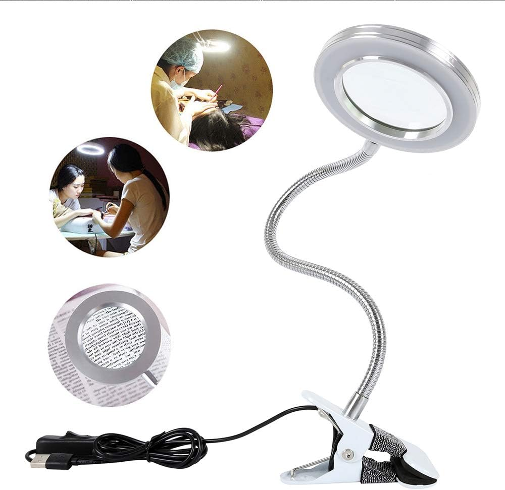LED Magnifying Lamp with Clamp, 8X Magnifying Lamp Flexible Gooseneck LED Desk Lamp,Usb Powered LED Magnifying Glass with Light for Tattoo, Reading, Crafts and Sewing image number 3