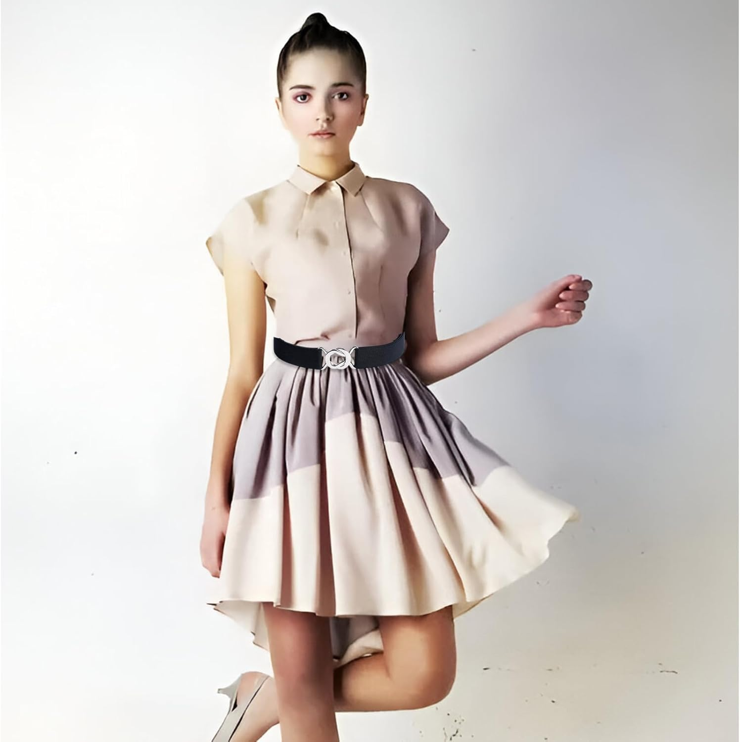 Ladies Elasticated Belt for Women, Black Stretch Belts for Women Jeans, Adjustable Stretch Elastic Waist Belt Women, No Show Stretch Thin Belt for Dress Jeans, Skinny Waist Belt Simple Style, image number 6