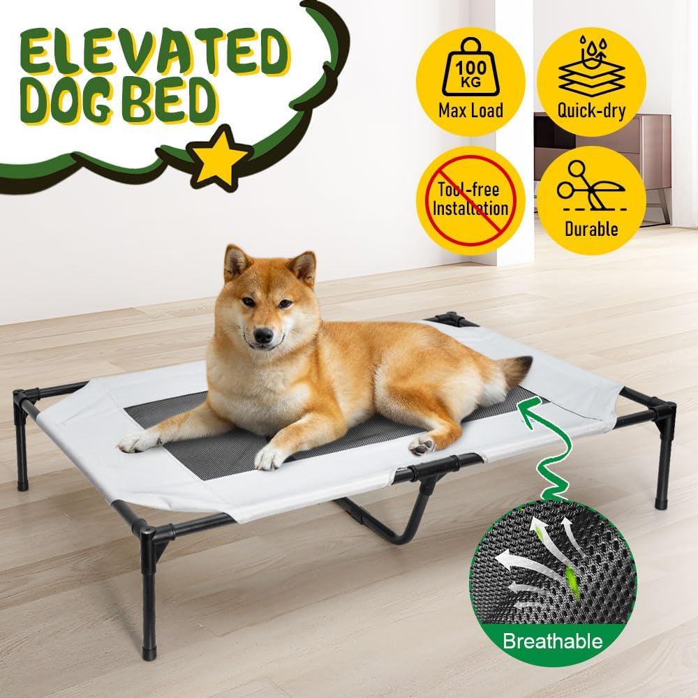 Melpet Raised Dog Bed Large Elevated Pet Bed Scratch and Moisture Resistant Breathable Kennel with Non-Slip Feet Indoor Outdoor for All Seasons Max Load 100Kg image number 2