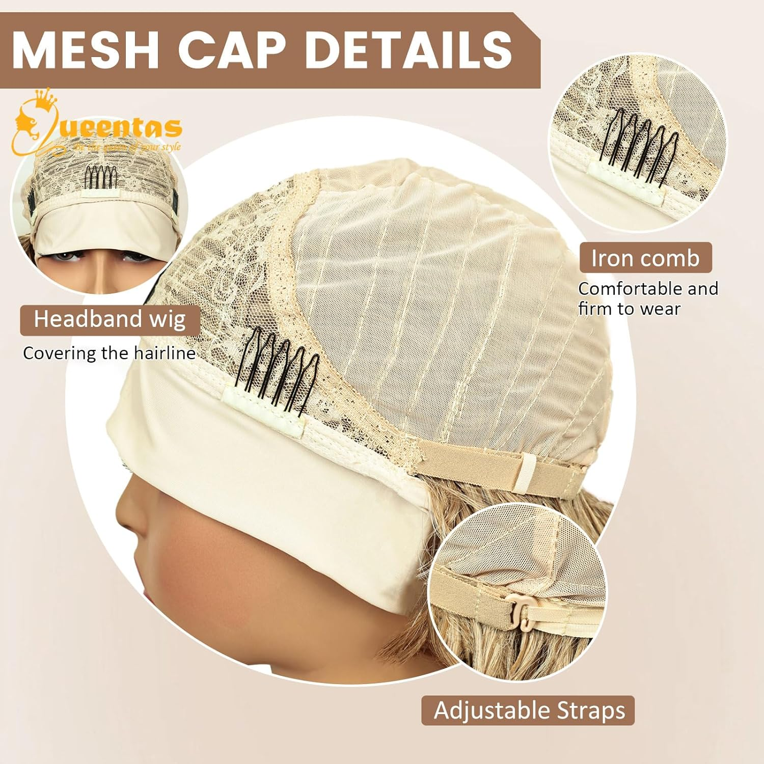 QUEENTAS Headband Wigs for Women Blonde Deep Wave Headband Wig Curly Glueless Hair Wigs Machine Made No Lace Deep Curly Headband Wig - Blonde image number 5