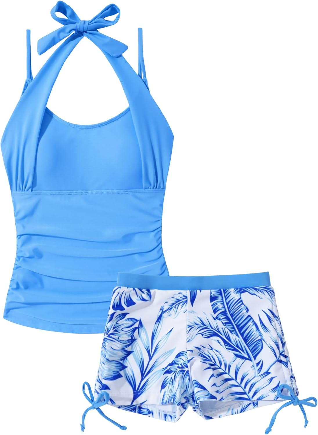 KEOYA Girls 2 Piece Tankini Swimsuit with Straps Printed Swimming Shorts Kids Teenager Swimwear