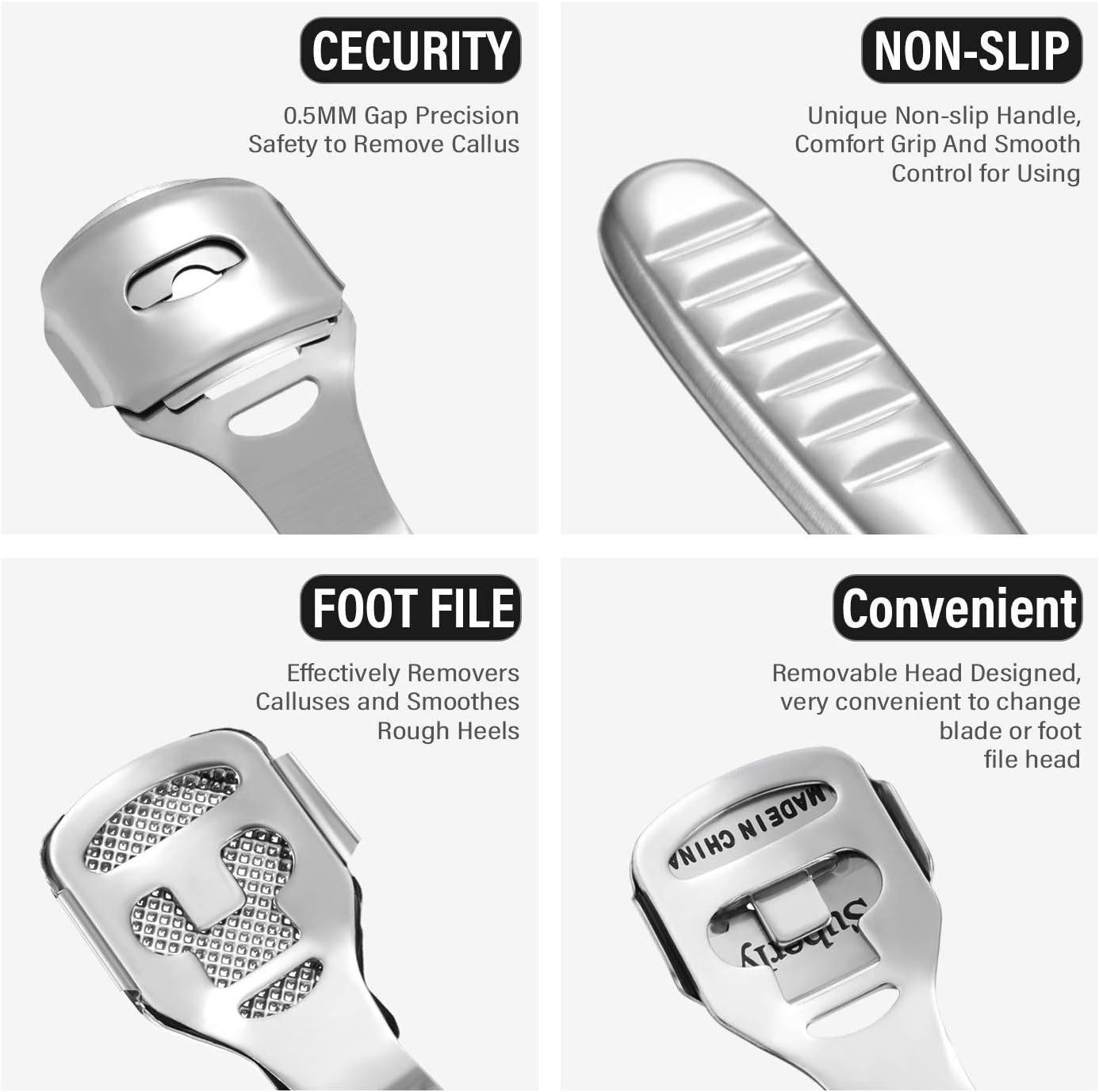 52 Pieces Callus Shaver Set, 50 Replacement Slices Blades 1 Stainless Steel Callus Shaver and 1 Foot File Head Foot Care Tools Hard Dry Skin Remover for Hand Feet image number 4