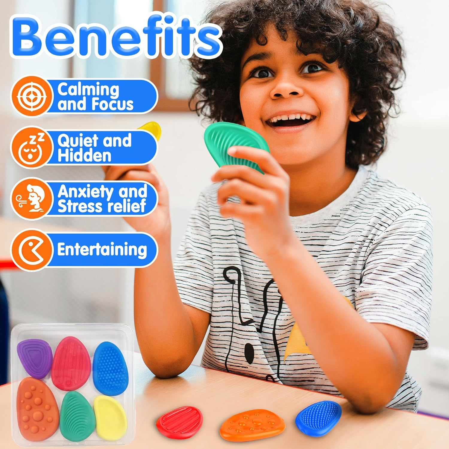 Fidget Toys Sensory Stone for Kids: 6 Pack Textured Worry Stone for Autism Kids Calming down - Fidget Stress Toys for Anxiety Relief - Small Students Prizes Fidget Toys Gift