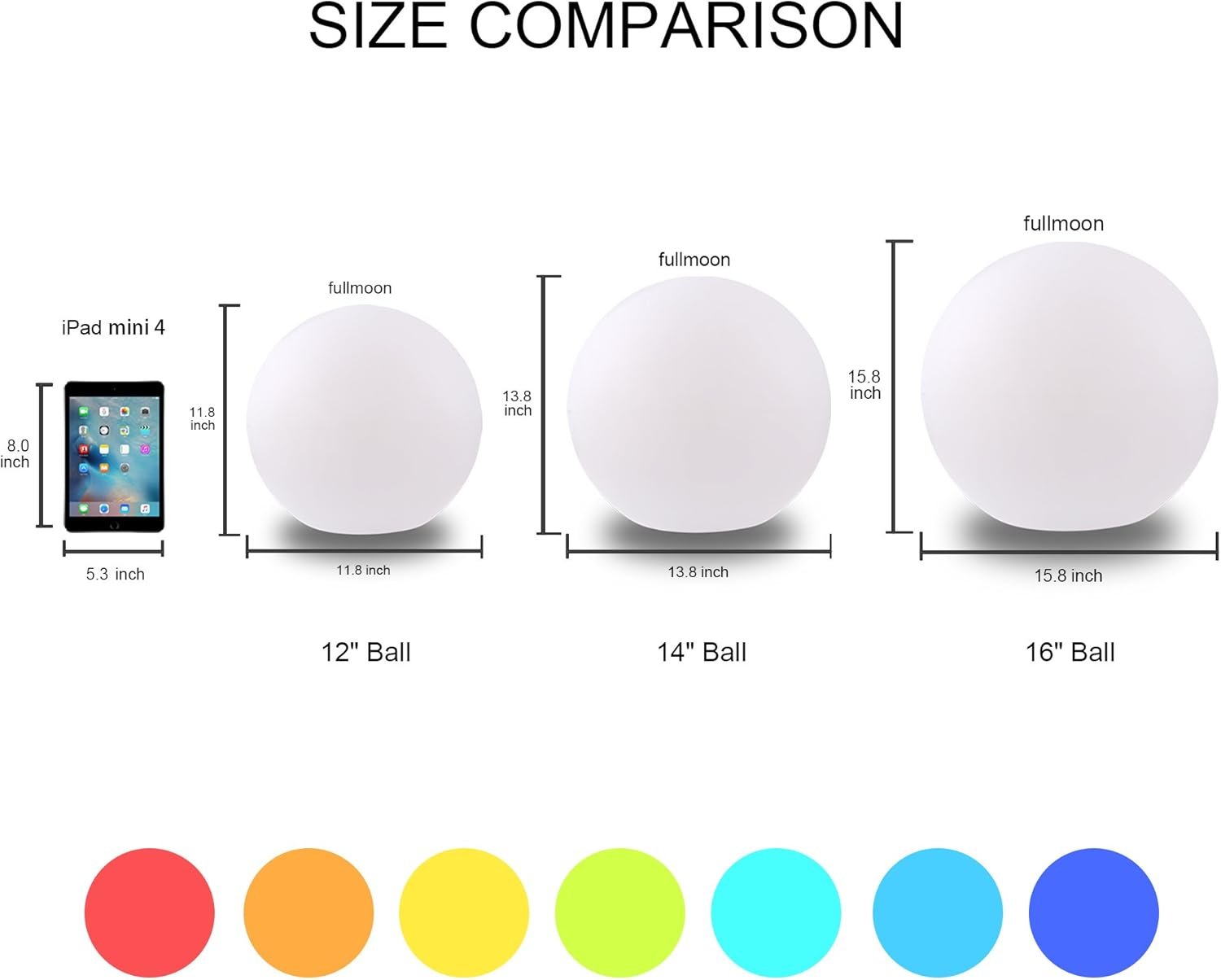 7PANDAS Solar Rechargeable Ball Light, Full Moon LED Ball Light Dual Rechargeable with Solar Battery Power, 35CM 7 RGB Colors Changing IP65 Waterproof for Pool Decor Outdoor(35Cm, 1Pack) image number 5