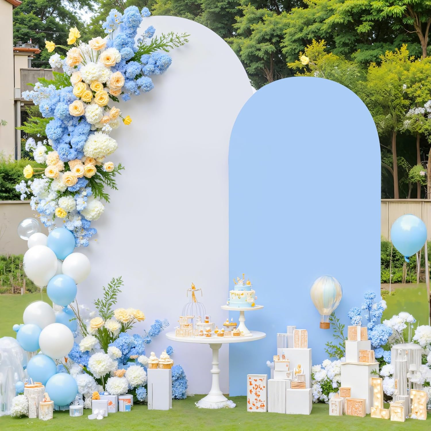 Wedding Arch Backdrop Cover, 6.6FT White Blue Arch Cover Stretchy Backdrops, Double-Sided Arch Stand Covers for Wedding Ceremony, Baby Shower, Birthday Party Decoration image number 7