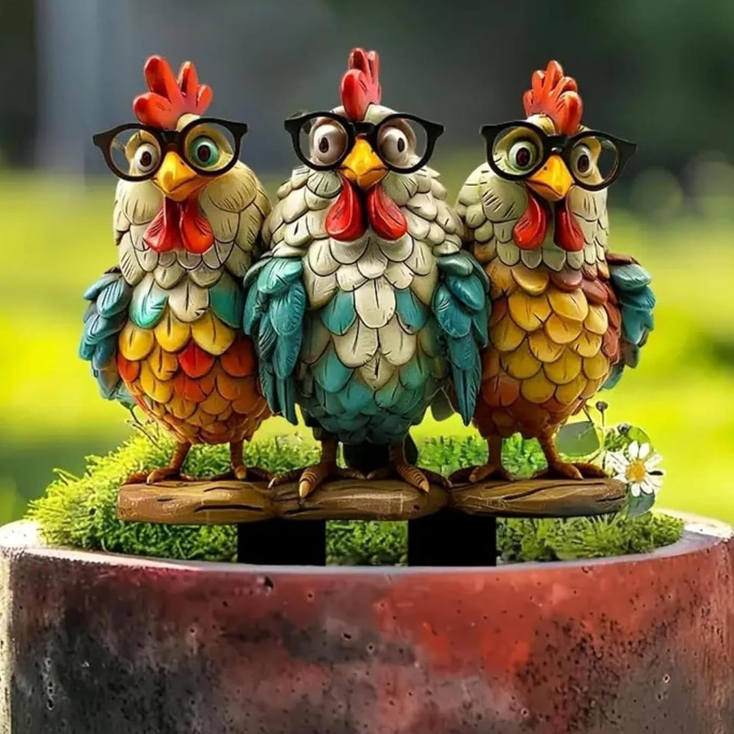 Gihioue Outdoor Chicken Garden Ornaments, Cartoon Rooster Garden Stakes, Hen Animal Stakes Spring Summer Home Decor, Farmhouse Path Lawn Chicken Rooster Stakes, for Women Girls