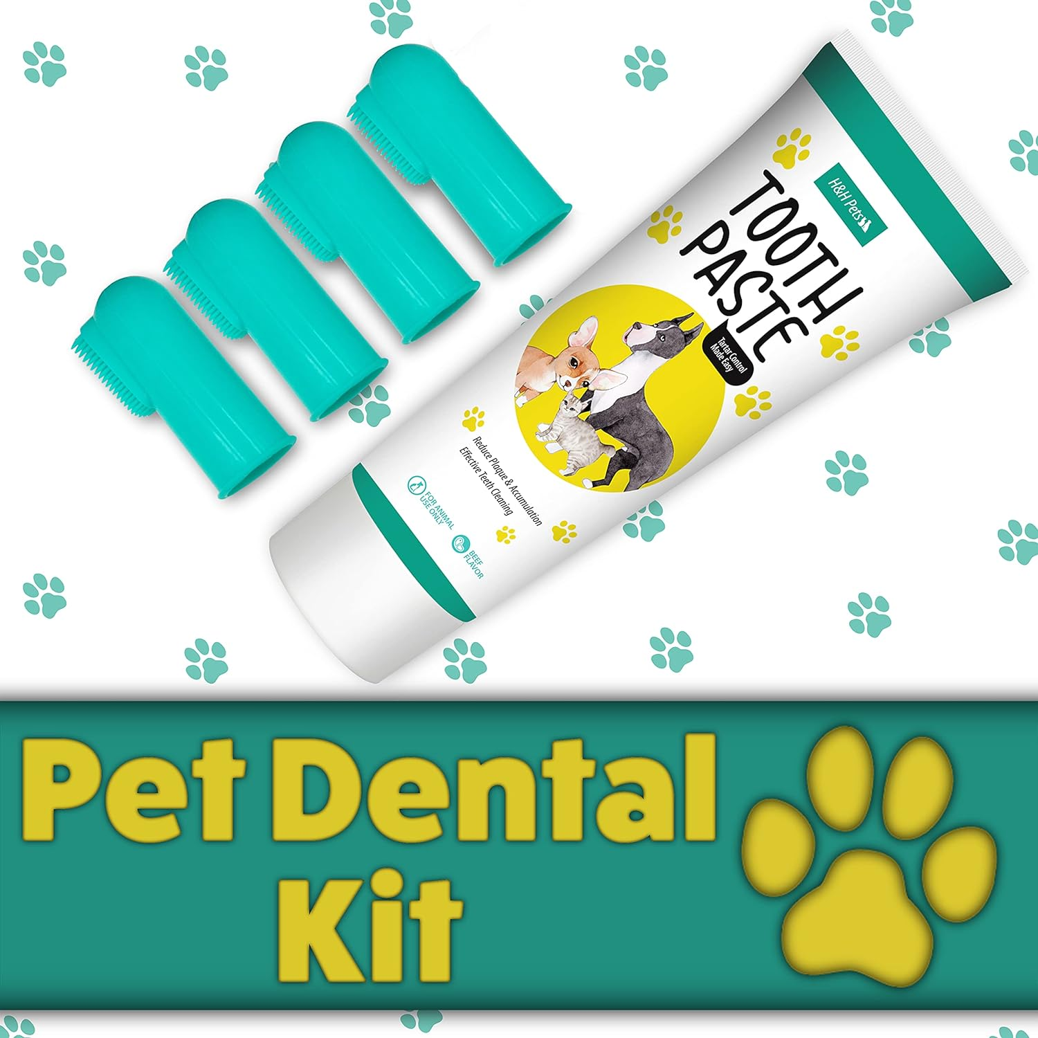 H&H Pets Dog Finger Toothbrush Best Professional Cat Dog Finger Toothbrush, Great Dental Hygiene, Silicone Option, Value Pack of 4 or 8 (Size Small (Soft Silicon Bristles), 4 Count + Toothpaste) image number 2