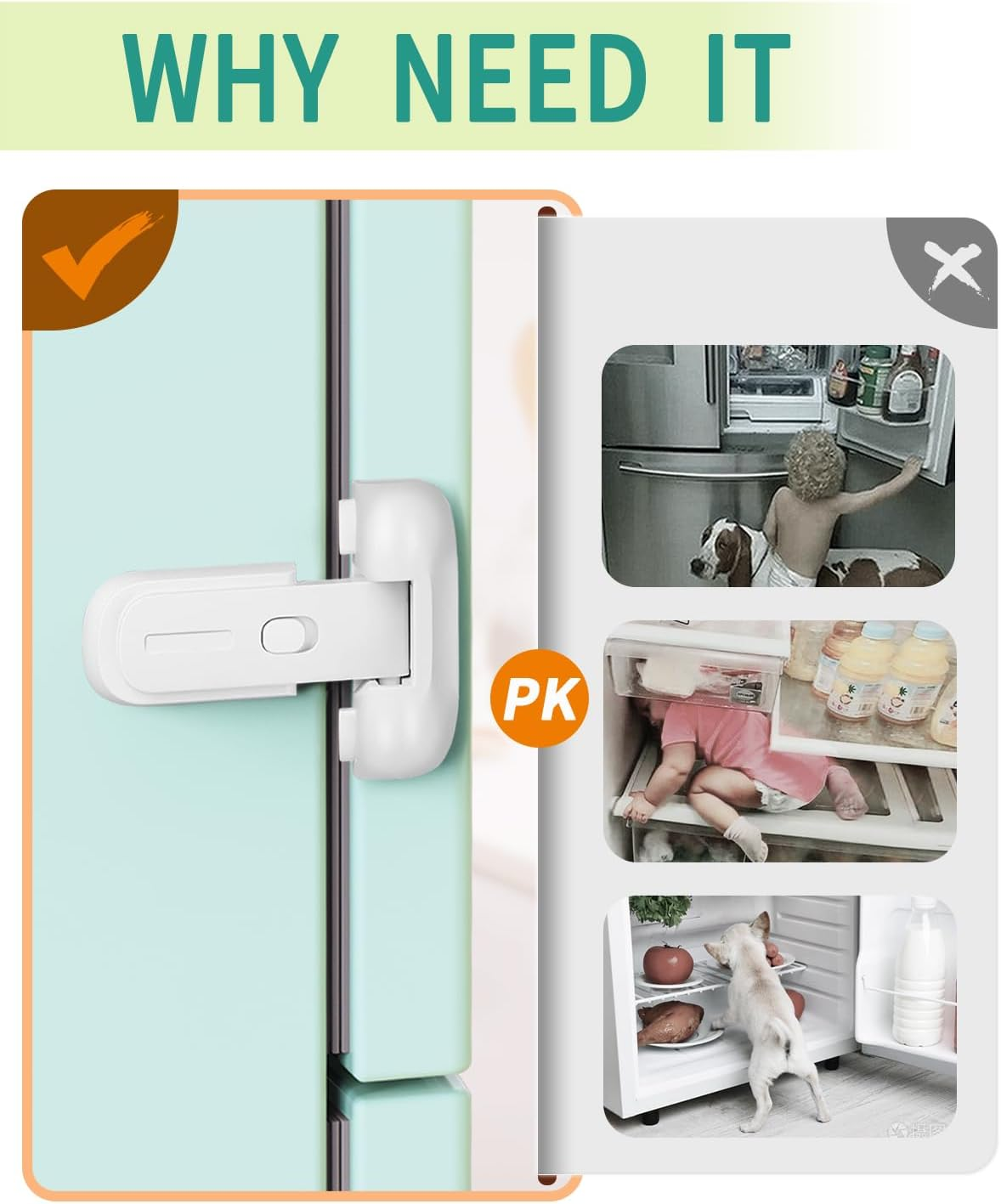 2 Pack Updated Baby Safety Proof Fridge Latch Lock to Keep Door Closed,Child Proof Refrigerator/Fridge/Freezer Door Lock for Toddlers and Kids,No Tools Need or Drill(White) image number 1