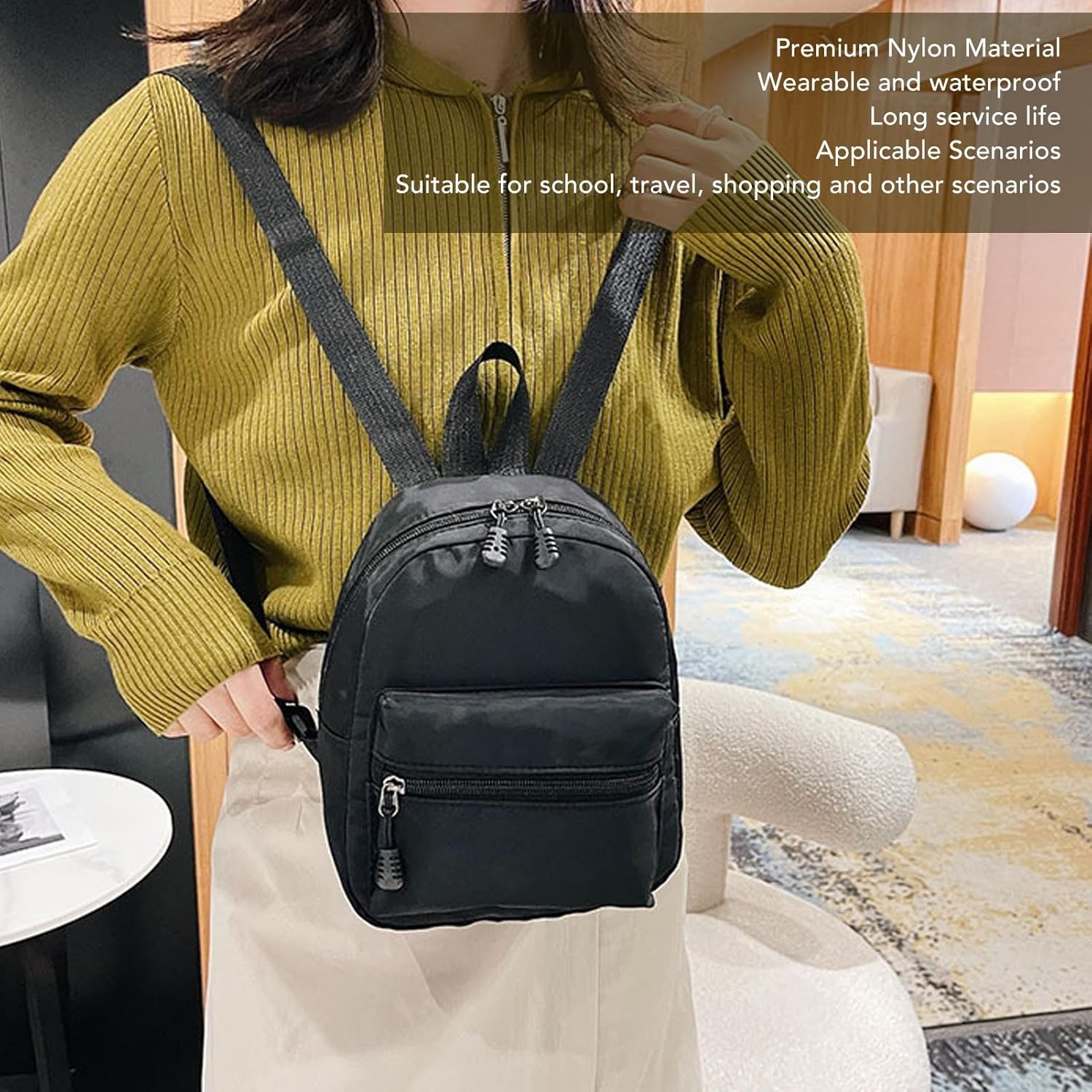 Changor Mini Backpack Purse, Waterproof Adjustable Shoulder Strap Stylish Minimalist Black Small Backpack Mini Backpack for Women for School image number 2