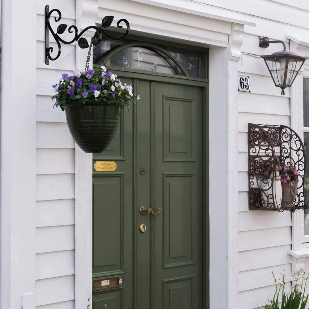 Wall Hanging Plant Bracket, 2 Pcs Retro Outdoor Indoor Garden Hook D&eacute;cor Alloy Decorative Plant Brackets Hooks, Wall Mount Plant Hangers with Screws for Bird Feeders, Planters, Black image number 5