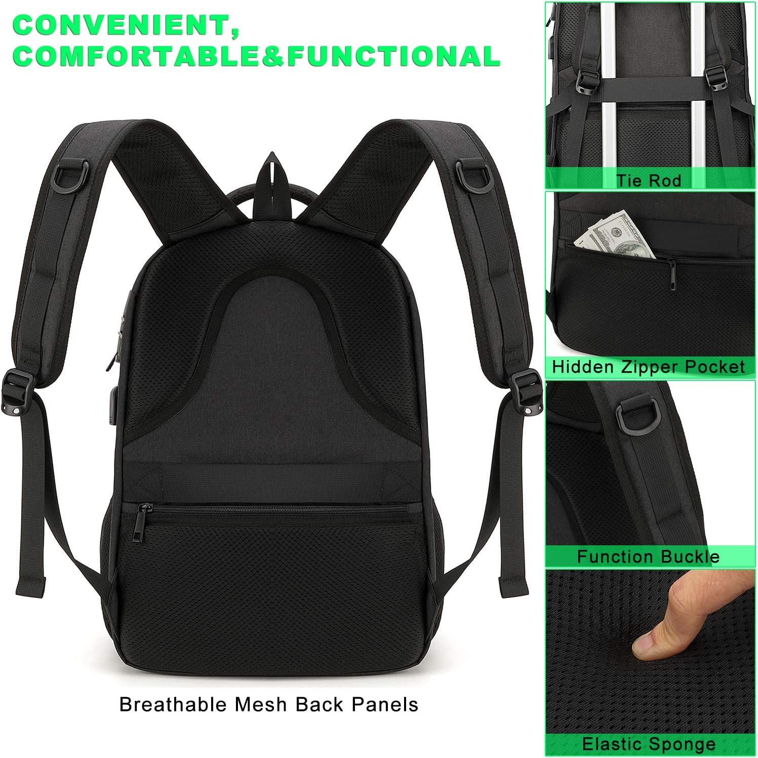 Travel Laptop Backpack Water Resistant Anti-Theft Bag with USB Charging Port and Lock 17.3 Inch Computer Business Backpacks for Women Men College School Student Gift,Bookbag Casual Hiking Daypack - X3 Grey image number 2