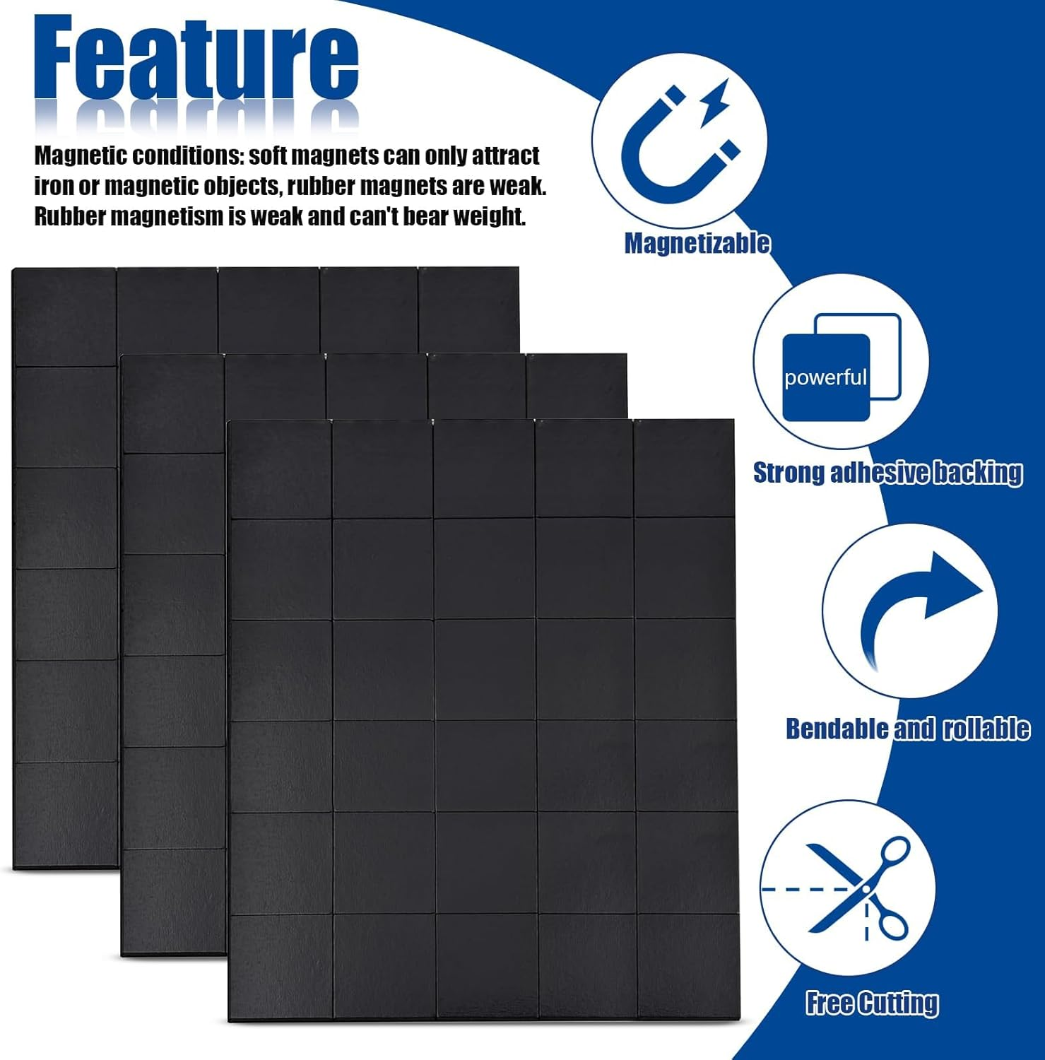 Adhesive Magnets, 90 Pcs Square Magnets, Magnets with Adhesive Backing for Crafts, Light Objects, Fridge Organisation, Die Storage image number 5