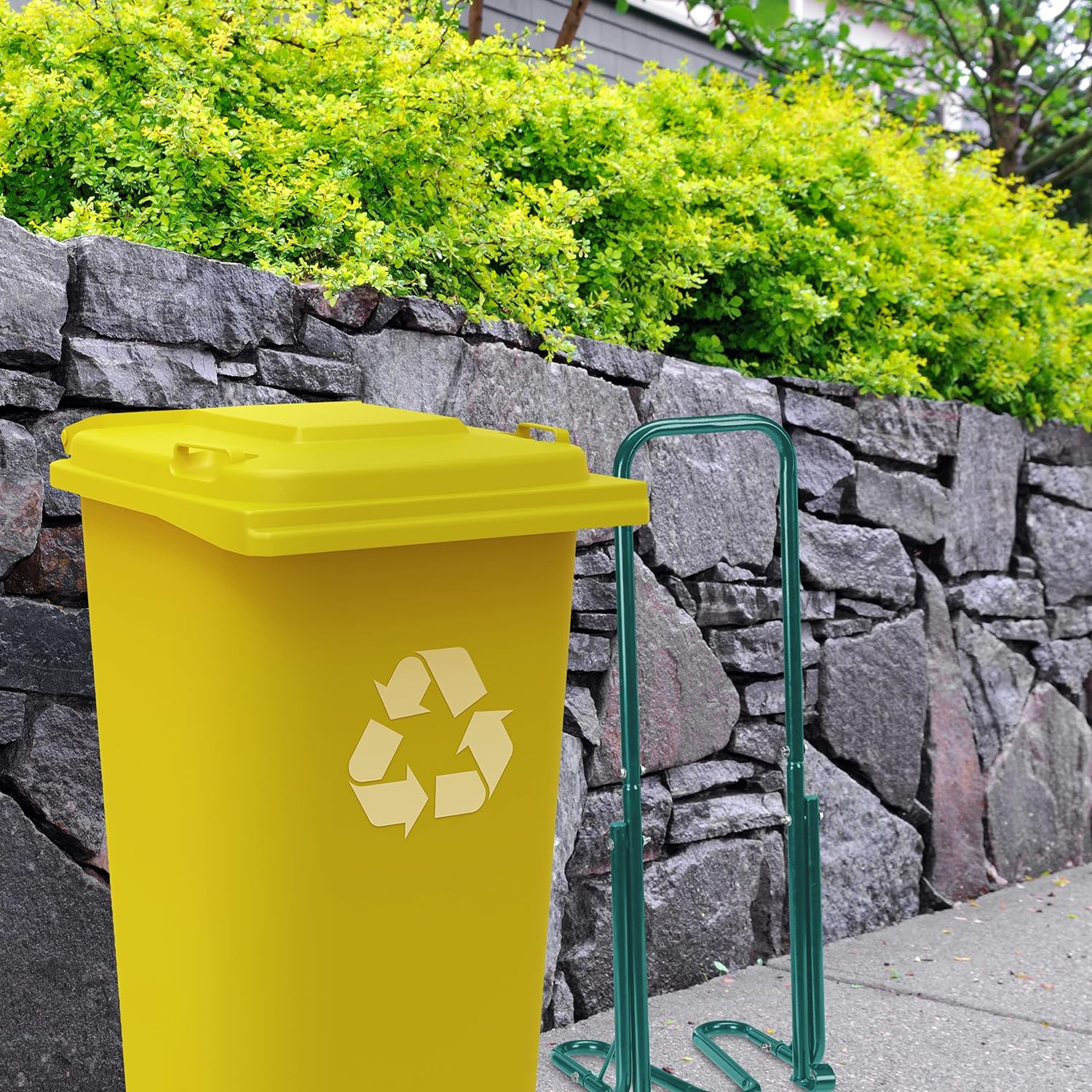 Relaxdays Rubbish Press for Wheelie Bins, Household Waste Compressor, Manual, Recycling Compactor, Steel, Green, 1 Item image number 5