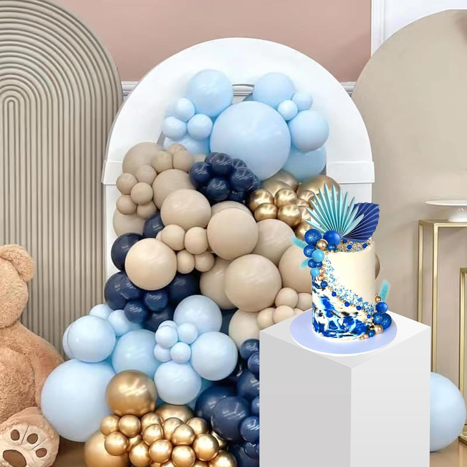 38 PCS Balls Cake Toppers Palm Leaves Cake Decorations for Birthday Wedding Baby Shower Party Supplies (Blue) - Purple image number 4