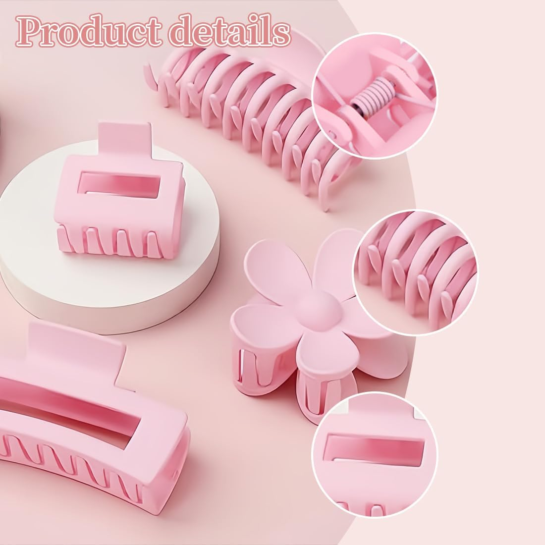 5Pcs Women Hair Clips Large Pink Hair Claw Clip Matte Rectangular Hair Claw Clip Flower Style Square Heart Shape Hair Clip Hair Clip image number 4