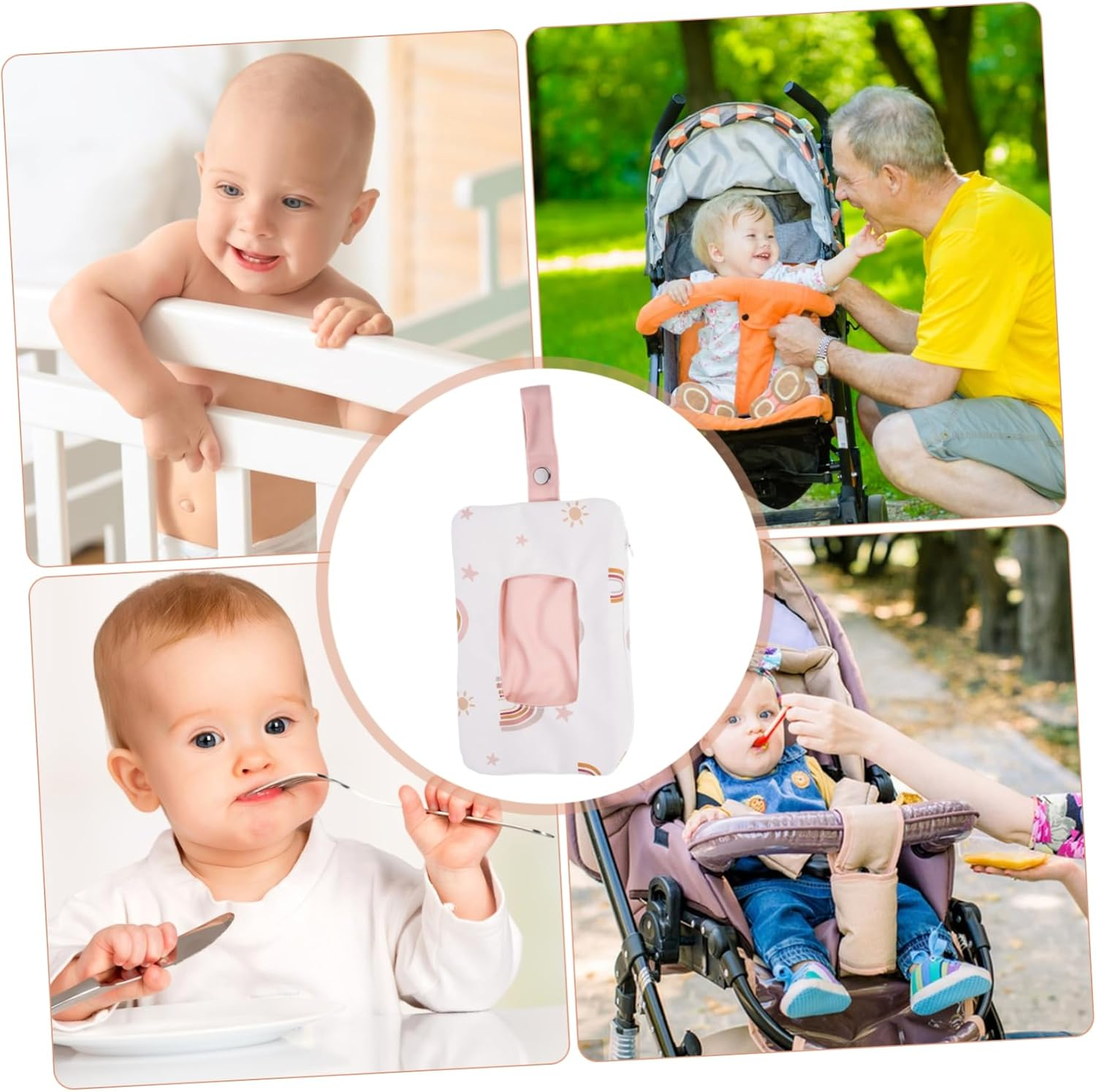 Small Wipes Dispenser Bag Portable Wet Tissue Box Easy Access Loop Stylish Cartoon Design