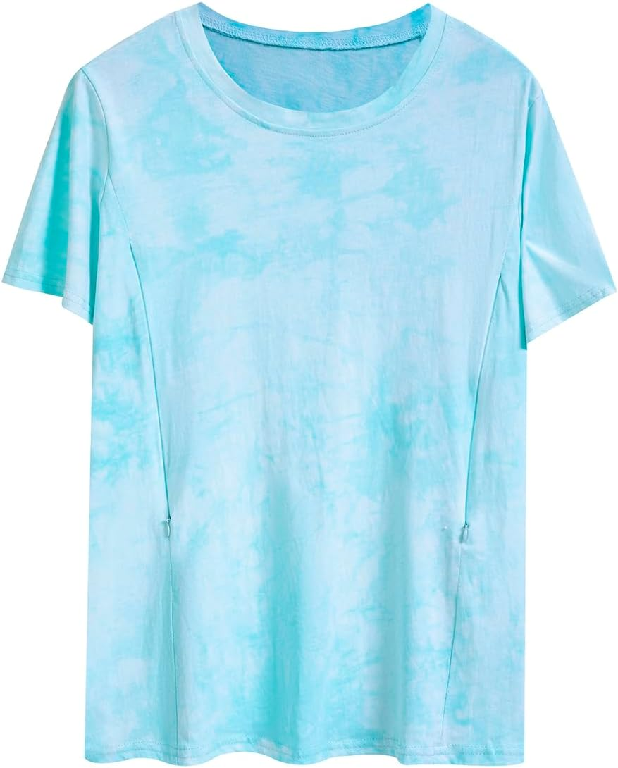 Women Maternity Zipper Tops Mama Zip Nursing Shirt for Breastfeeding Comfort Tie Dye Pregnancy Clothes Postpartum Tee image number 1