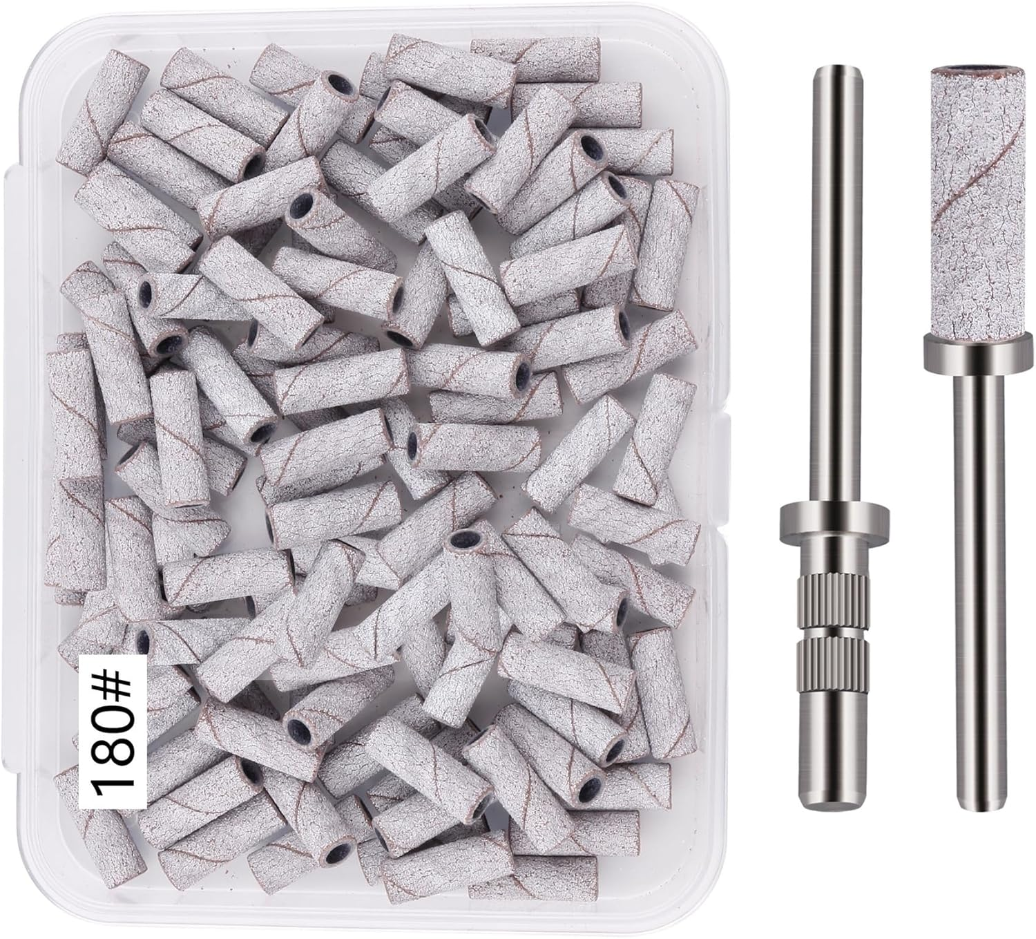 Yisis 100-Pack 120 Grit Small Sanding Bands for Nail Drill, 3.1MM Mandrel - Extreme Fine Abrasive Bands for Natural, Acrylic & Gel Nails, Manicure and Pedicure Precision Work (White-180 Grit) image number 1