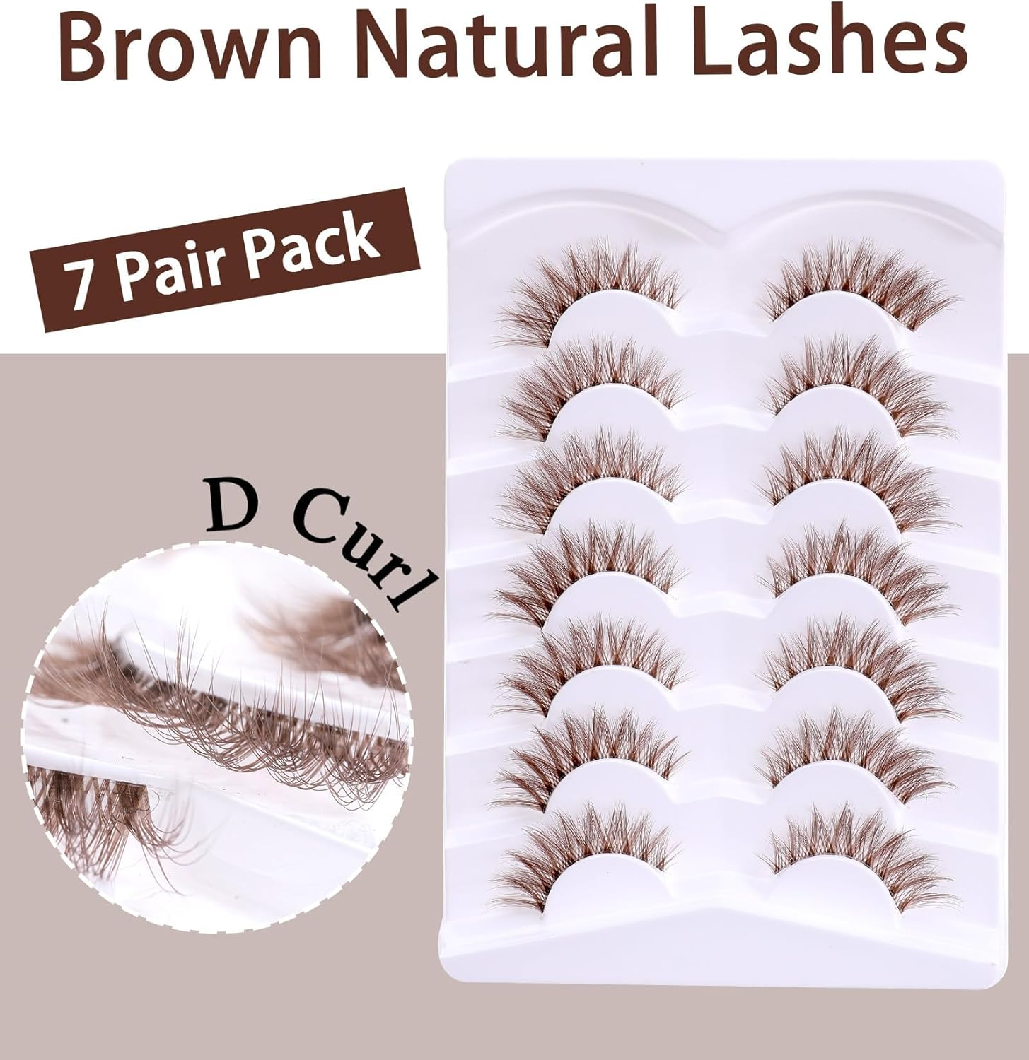 Brown Eyelashes, 7 Pairs Dark Brown Lash Strips, Natural Look D Curl & Lightweight Cat Eye Wispy False Eyelashes with Clear Band for Daily Wear, Women, Makeup Beginners image number 3