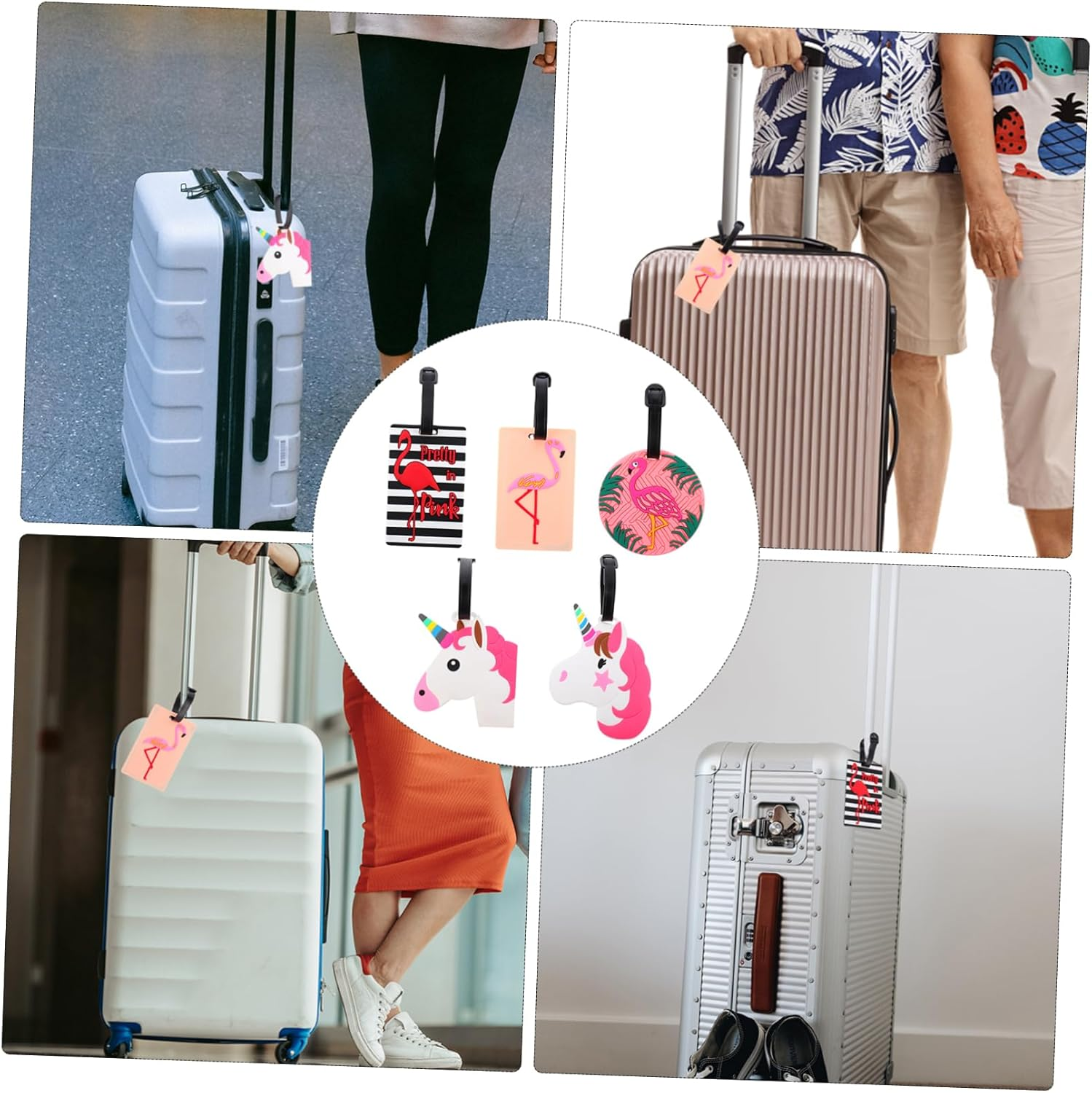 SHERCHPRY 5Pcs Creative Luggage Tags Set Soft Tags Strap Baggage Identify Labels for Travel Unique Design for Easy Luggage Identification image number 1