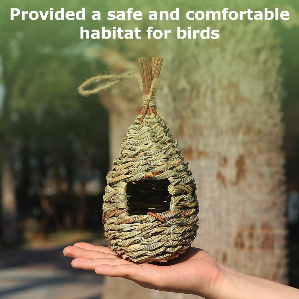 MOTRAIN Grass Hand Woven Bird Cage/Lightweight Hanging Nest,Grass Woven Birdhouse Nest & Cozy Resting Place,Bird Cage for Outdoors Indoors image number 2