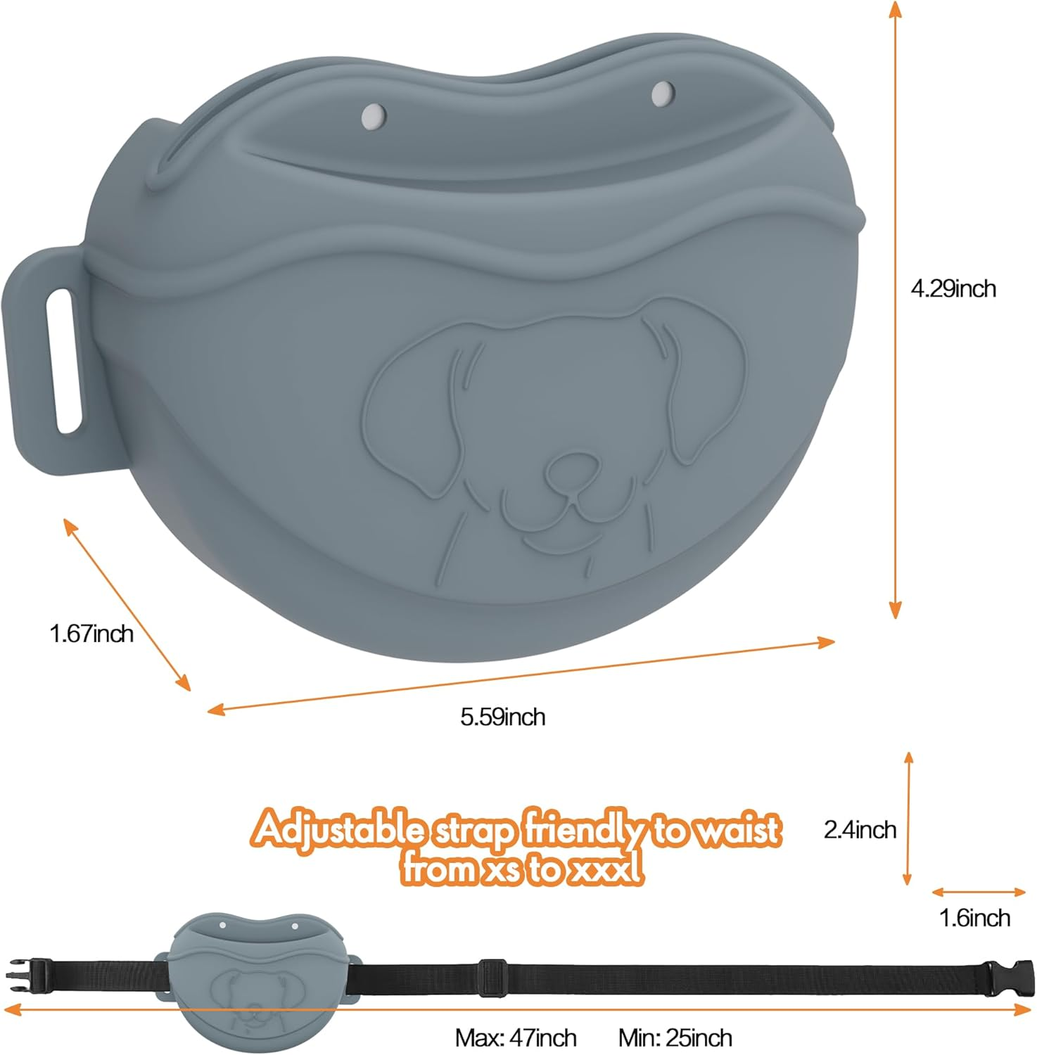 AWINNER Dog Treat Pouch - Premium Silicone - Upgrade 4 Strong Magnets Enhanced Magnetic Closure, Adjustable Waist Belt - Ideal for Puppy Training and Outdoor Walks (Grey) - Grey image number 4