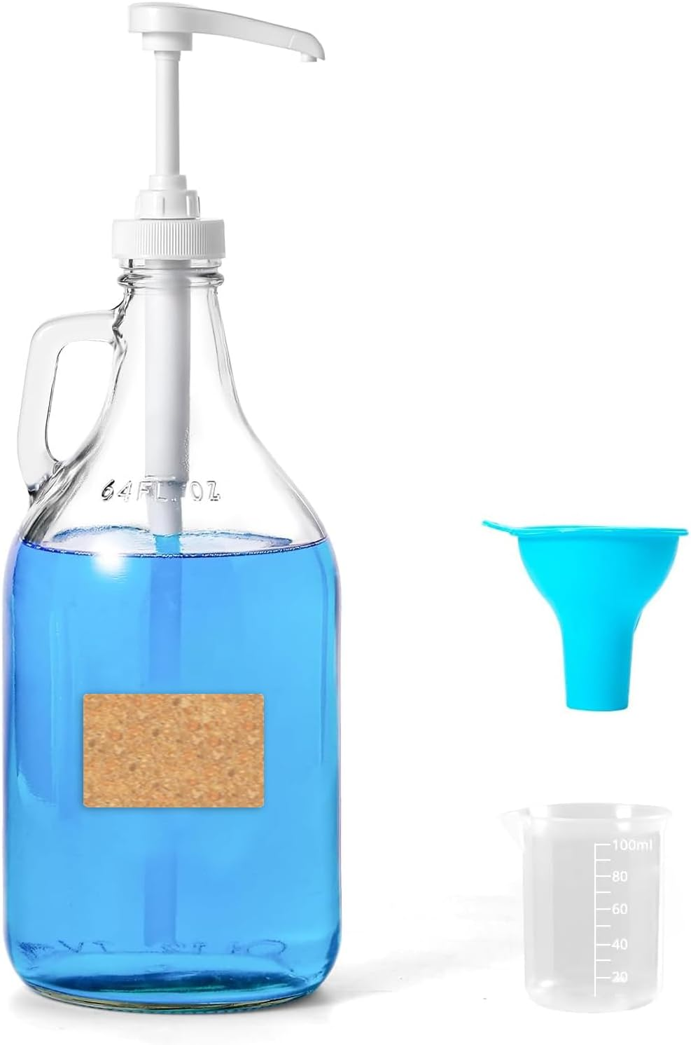 Glass Laundry Detergent Dispenser with Pump, 64OZ Liquid Laundry Soap Dispenser, Fabric Softener Dispenser Bottle for Laundry Room Organization and Storage, 1 Pack